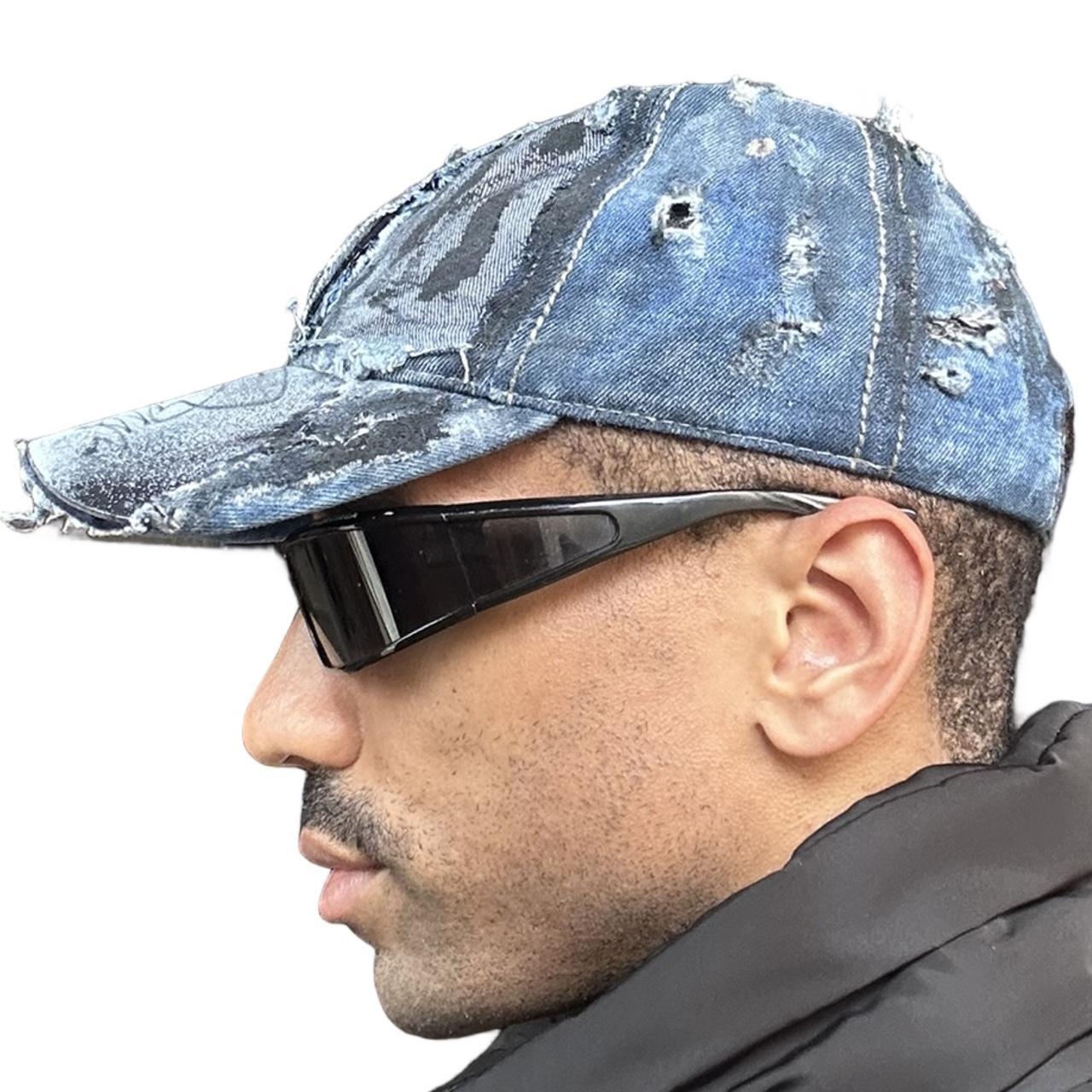 ASTROBOI* 'Denim Punk' Blue Distressed Hat, left