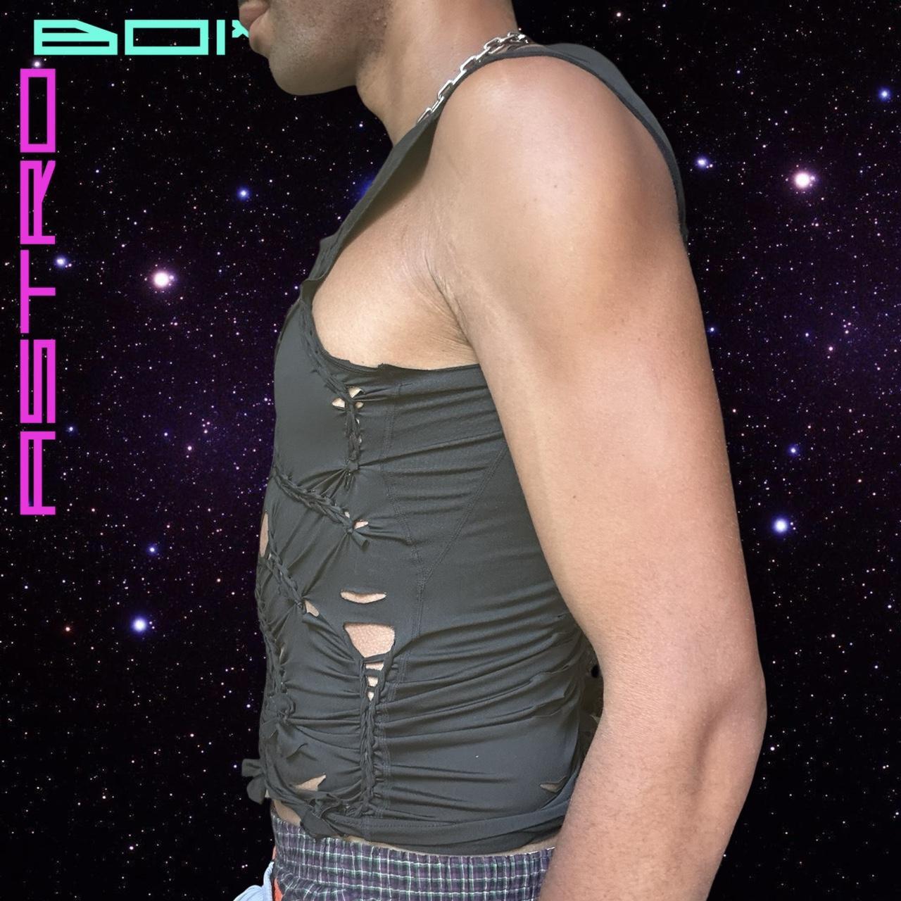 ASTROBOI* BLACK LYCRA 'MISHAP' COMPRESSION TANK TOP_ LARGE