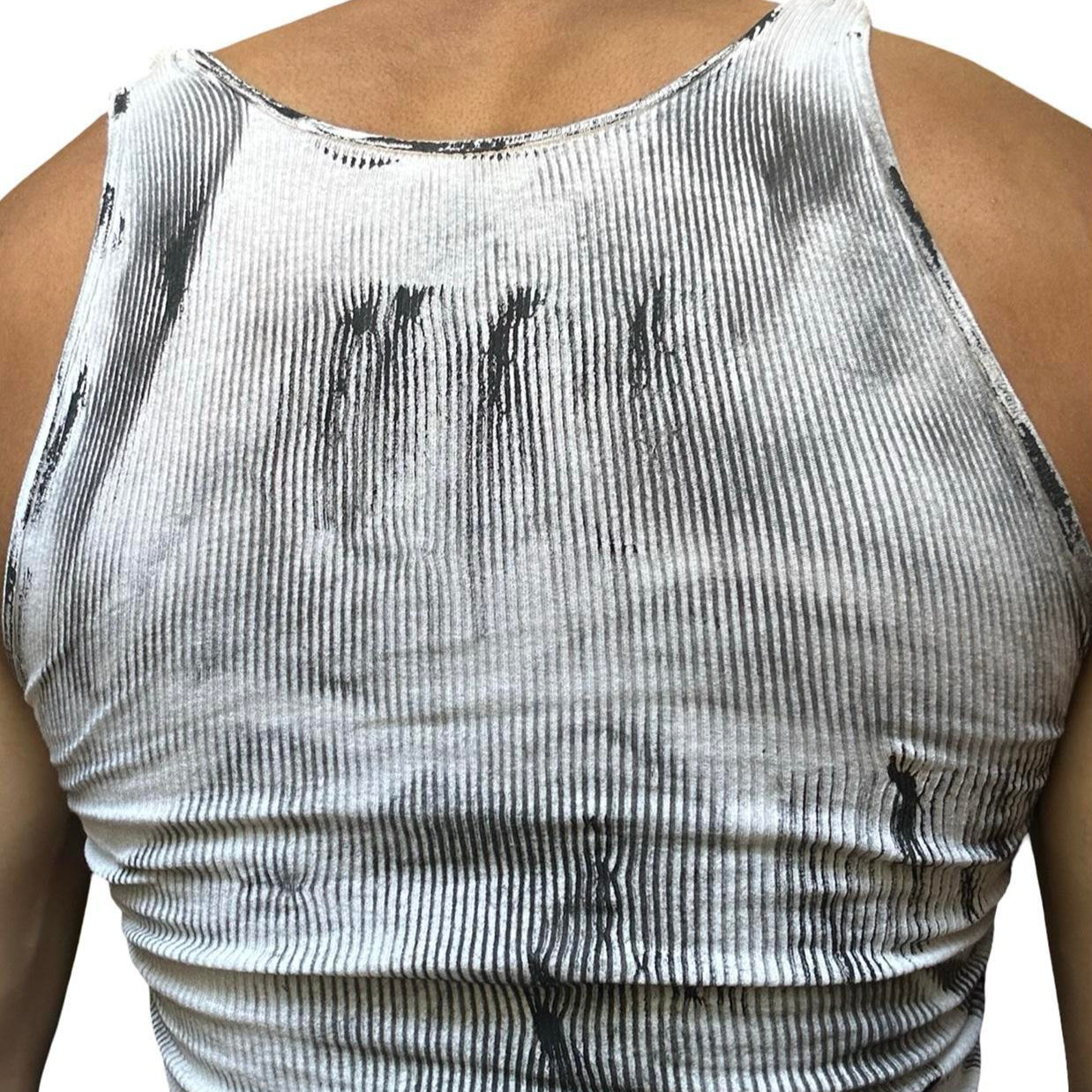 ASTROBOI* White & Black Braided Paint Twist Top - back 2