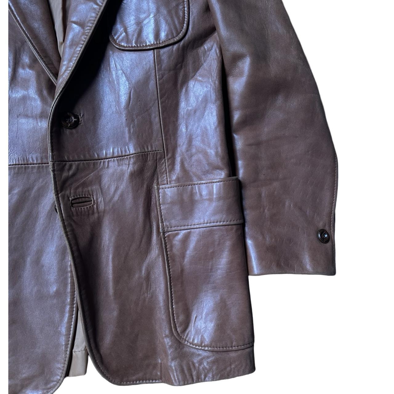 Vintage Trailmaster Brown/Camel Leather Blazer, bottom right flat detail