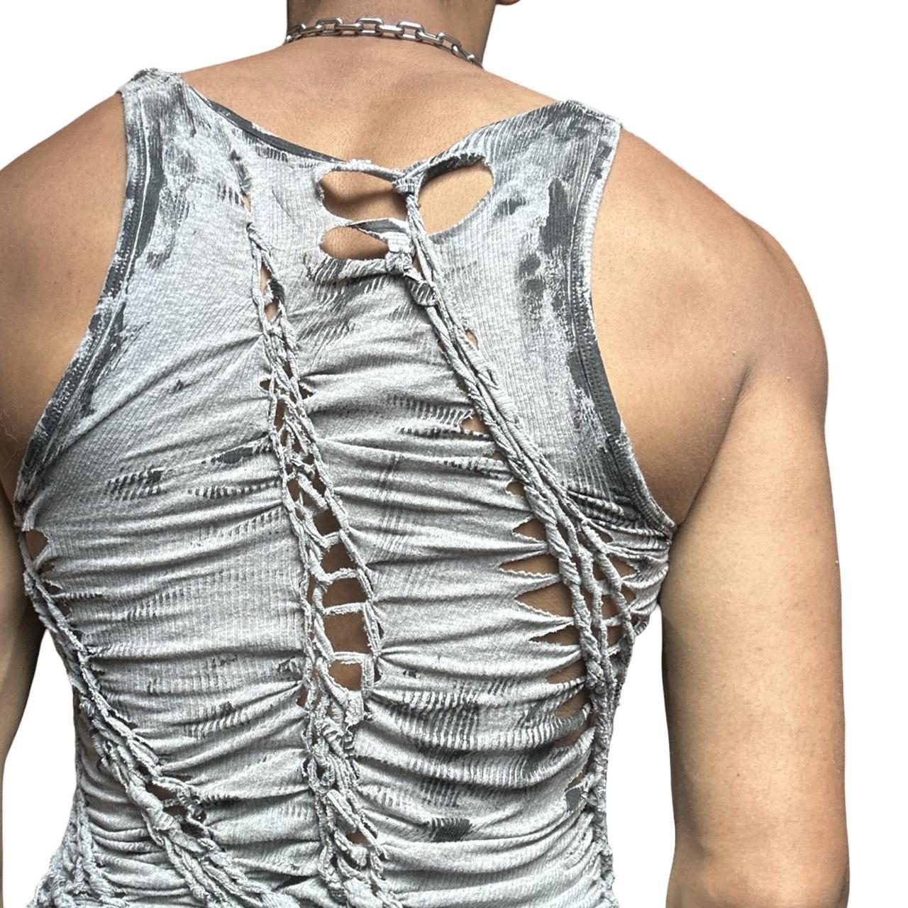 ASTROBOI* 'Hybrid' Gray and Black Painted Twist Braided Tank Top - back 2