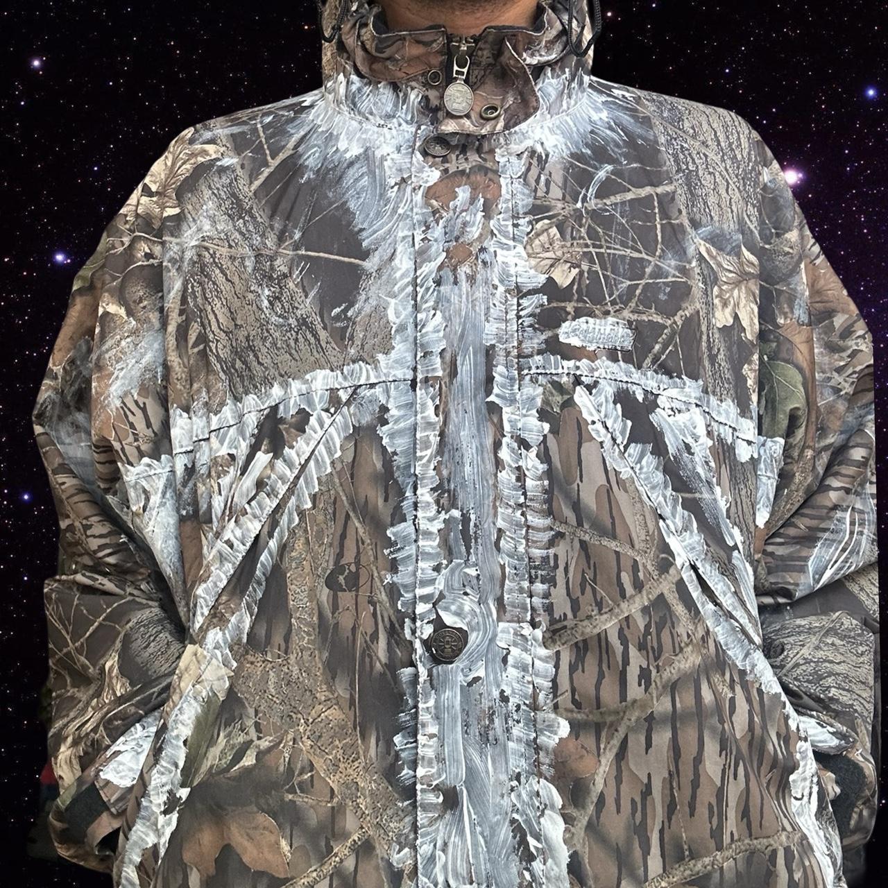 ASTROBOI* Brown Real Tree Camo Painted Windbreaker - close up