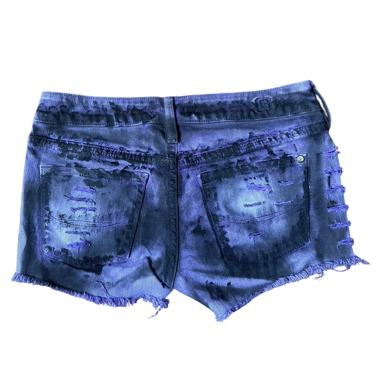 ASTROBOI* Women's Purple & Black Y2K Grunge Denim Shorts – flat back