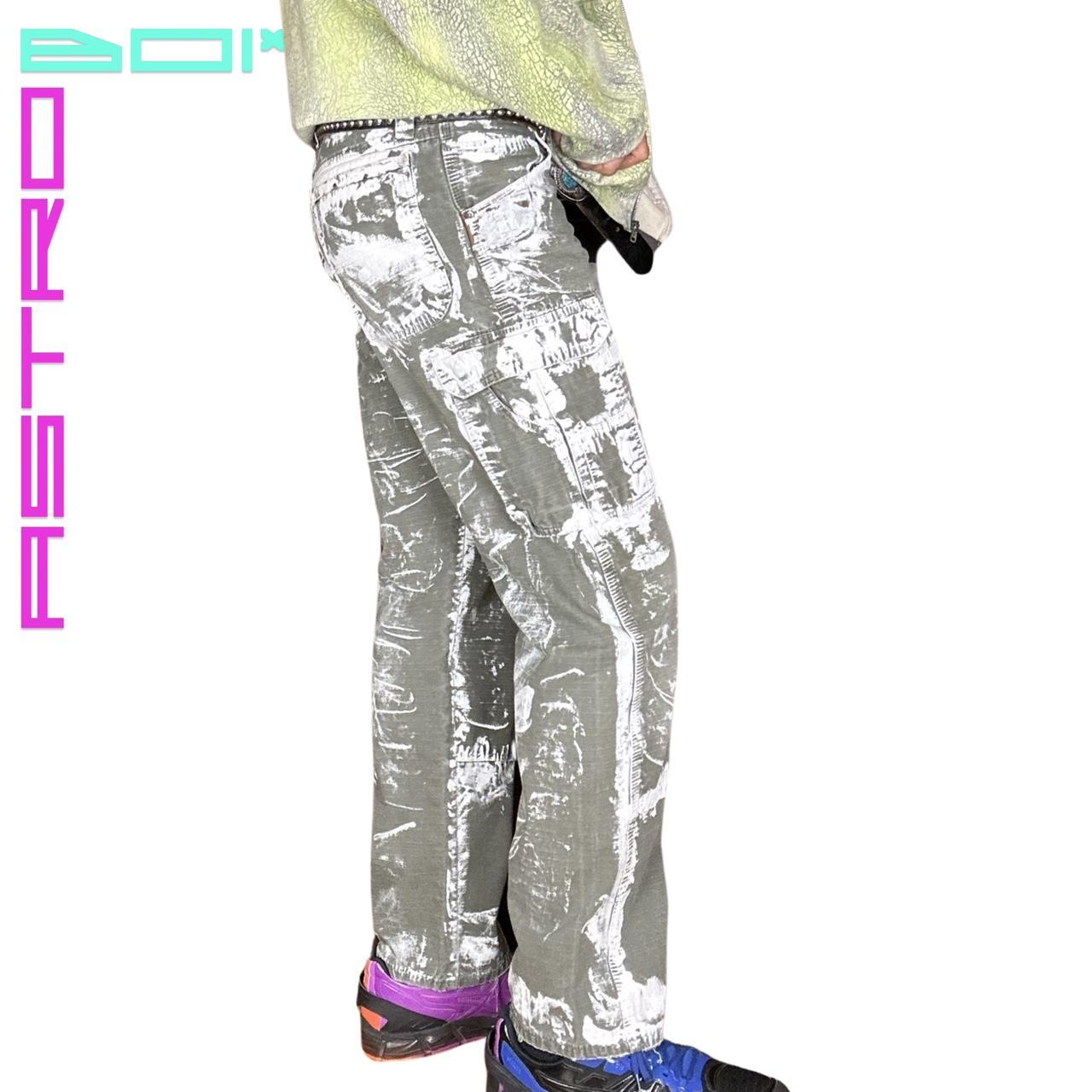 ASTROBOI* RIPSTOP GREEN PAINTED CARPENTERS PANTS_ 33x34