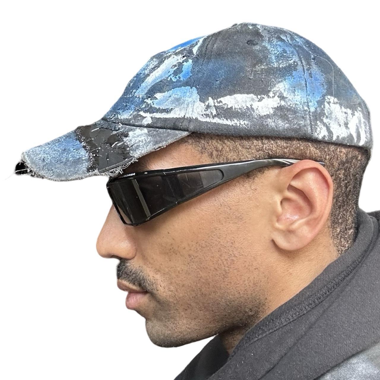 ASTROBOI* 'Cali' Black & Blue Painted Rhinestone Resin Distressed Hat - left