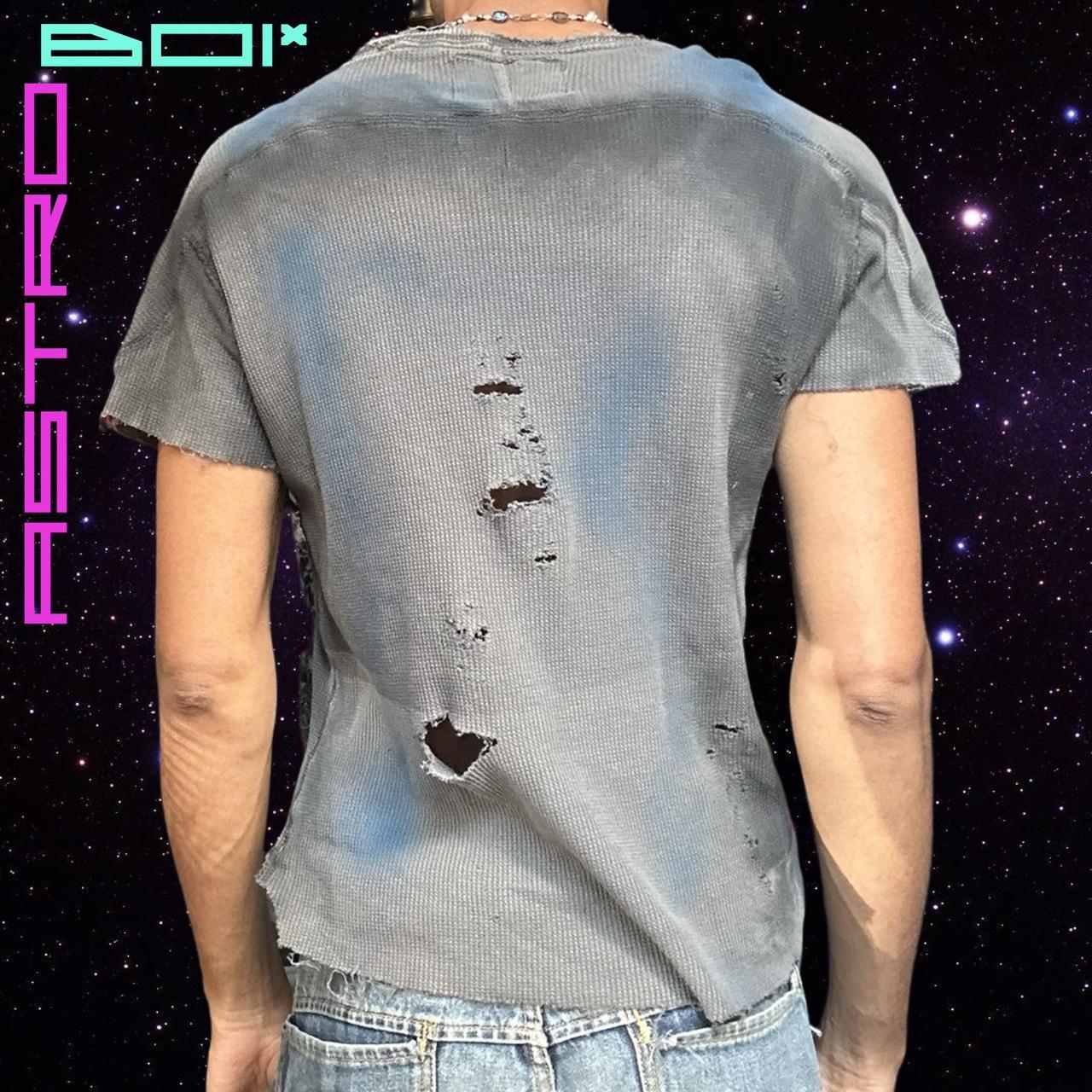 ASTROBOI* NAUTICA GRAY WAFFLE GRUNGE AIRBRUSHED T-SHIRT _ LARGE