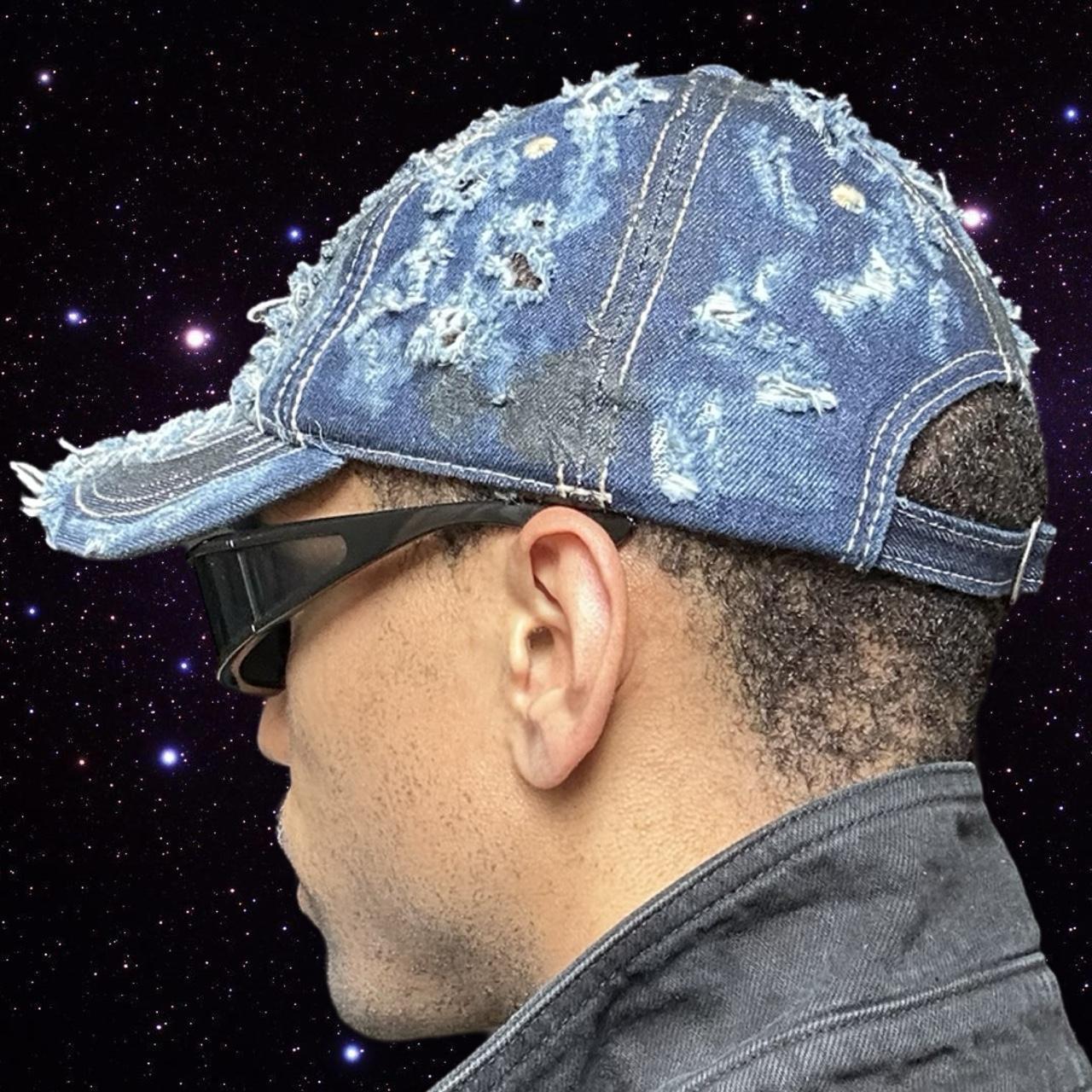 ASTROBOI* Distressed Denim Mid Blue & Black Streetwear Cap - side