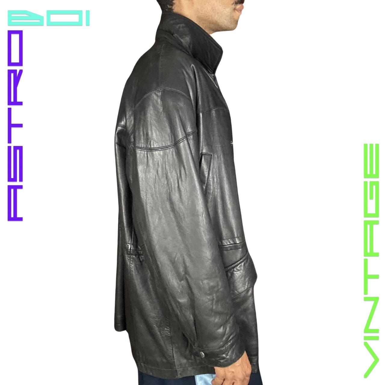 VINTAGE PHILIPPE MONET BLACK LEATHER COAT_ LARGE