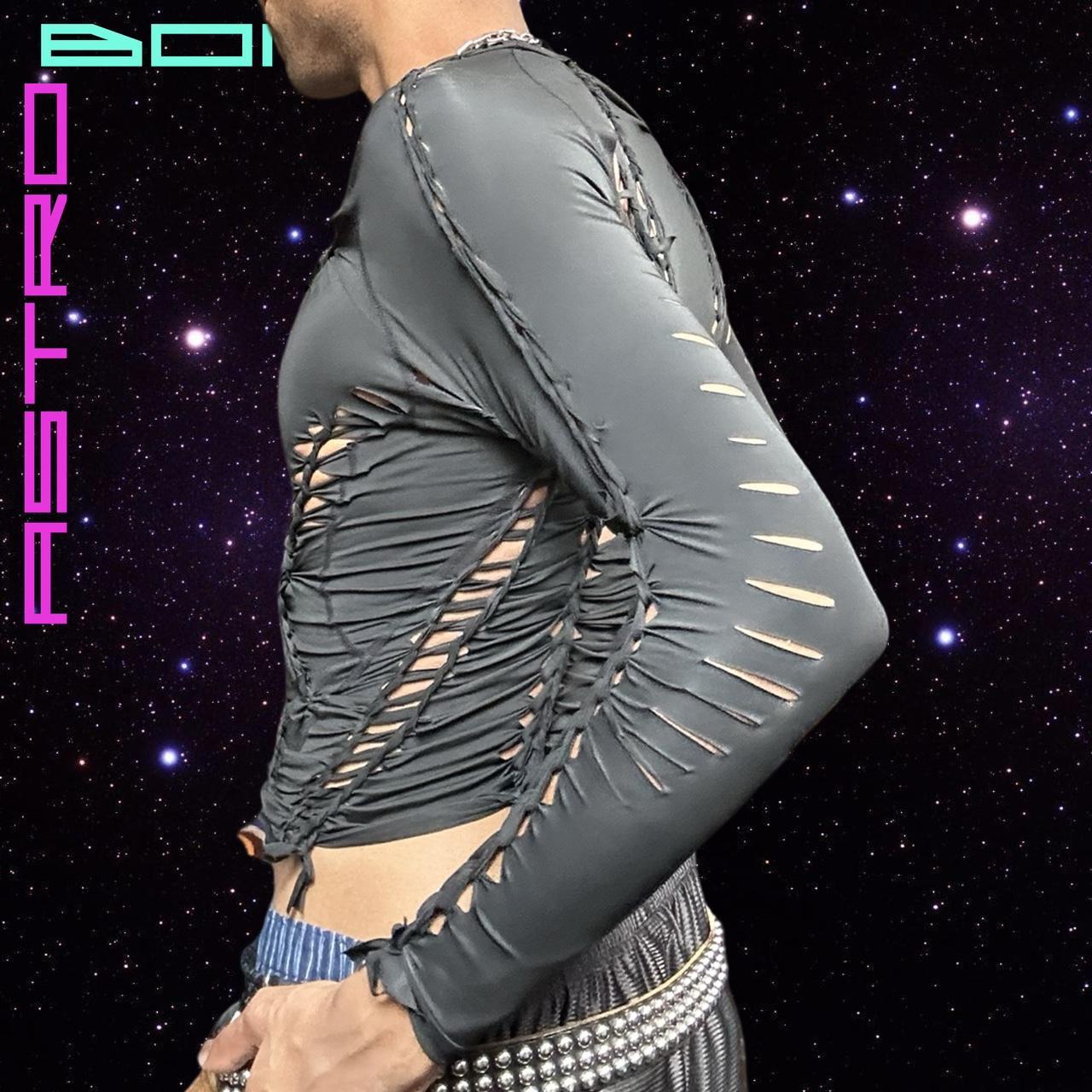 ASTROBOI* 'LEO' Black braided Spandex Compression Top - Large