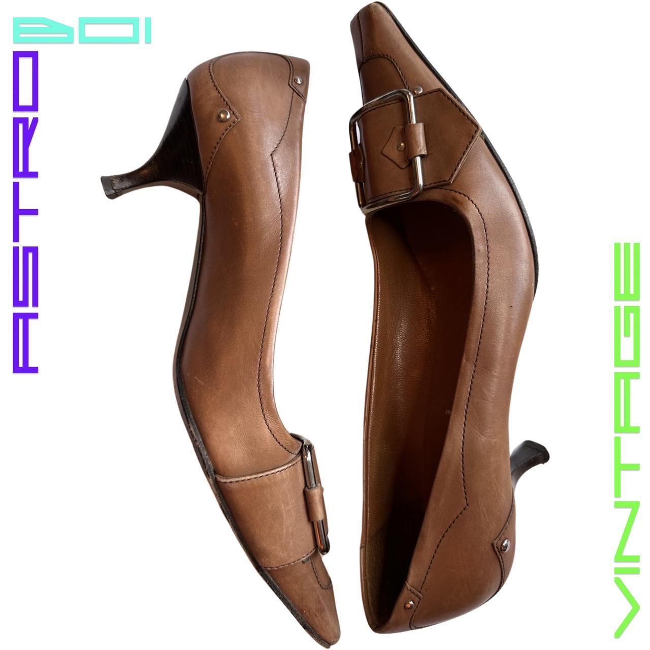 VINTAGE PRADA SQUARE BUCKLE LEATHER HEELS _ BROWN _ 38.5