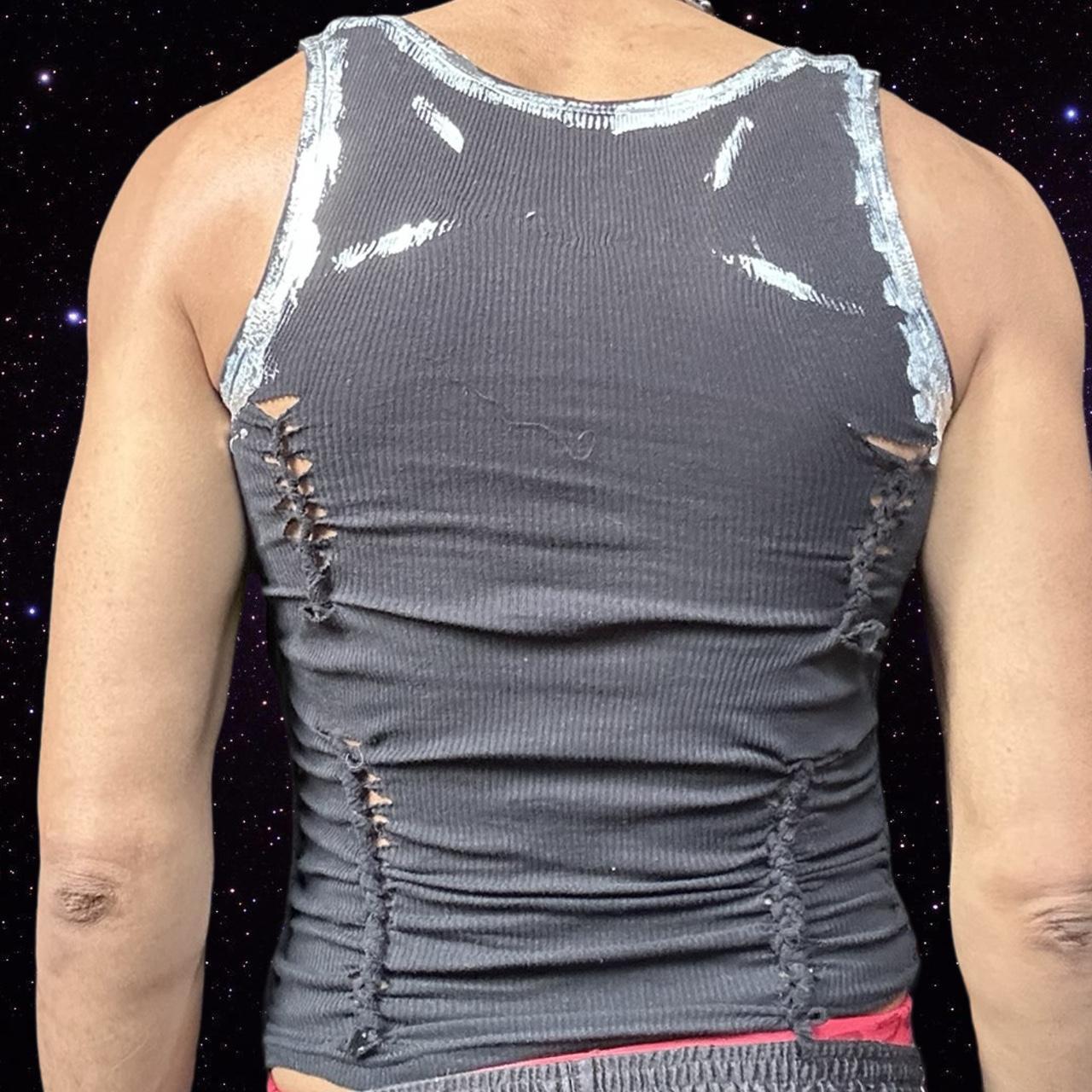 ASTROBOI* 'Zinc' Silver Foiled Black Braided Tank - back