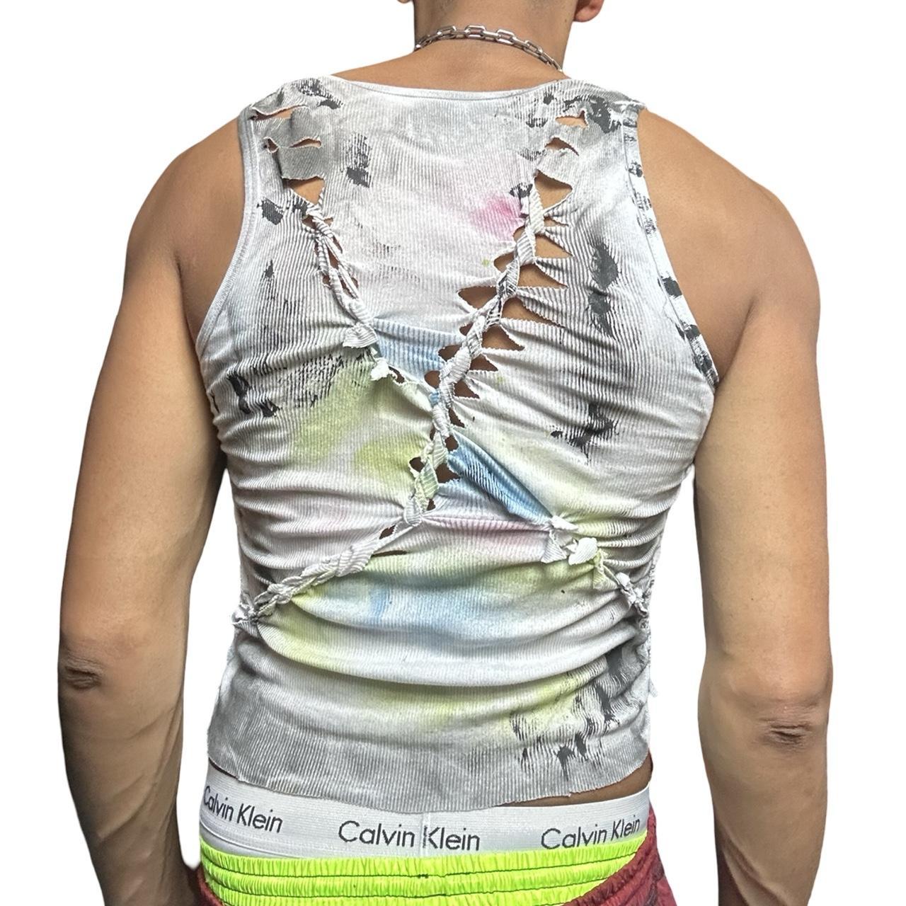 ASTROBOI* x Calvin Klein 'Technicolor' White Braided Rainbow Painted Twist Tank Top – back