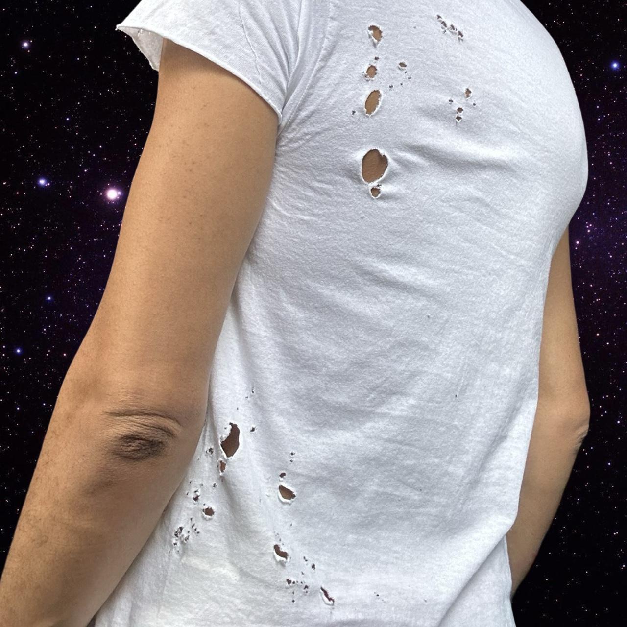 ASTROBOI* x Hanes Perfect White Ripped Grunge T-shirt - back 2