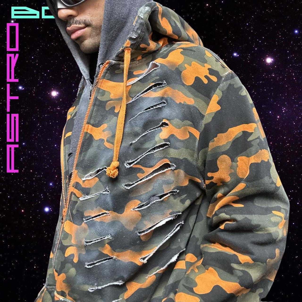 ASTROBOI* MEN'S GREEN/ORANGE CAMO ZIP UP HOODIE _ XL