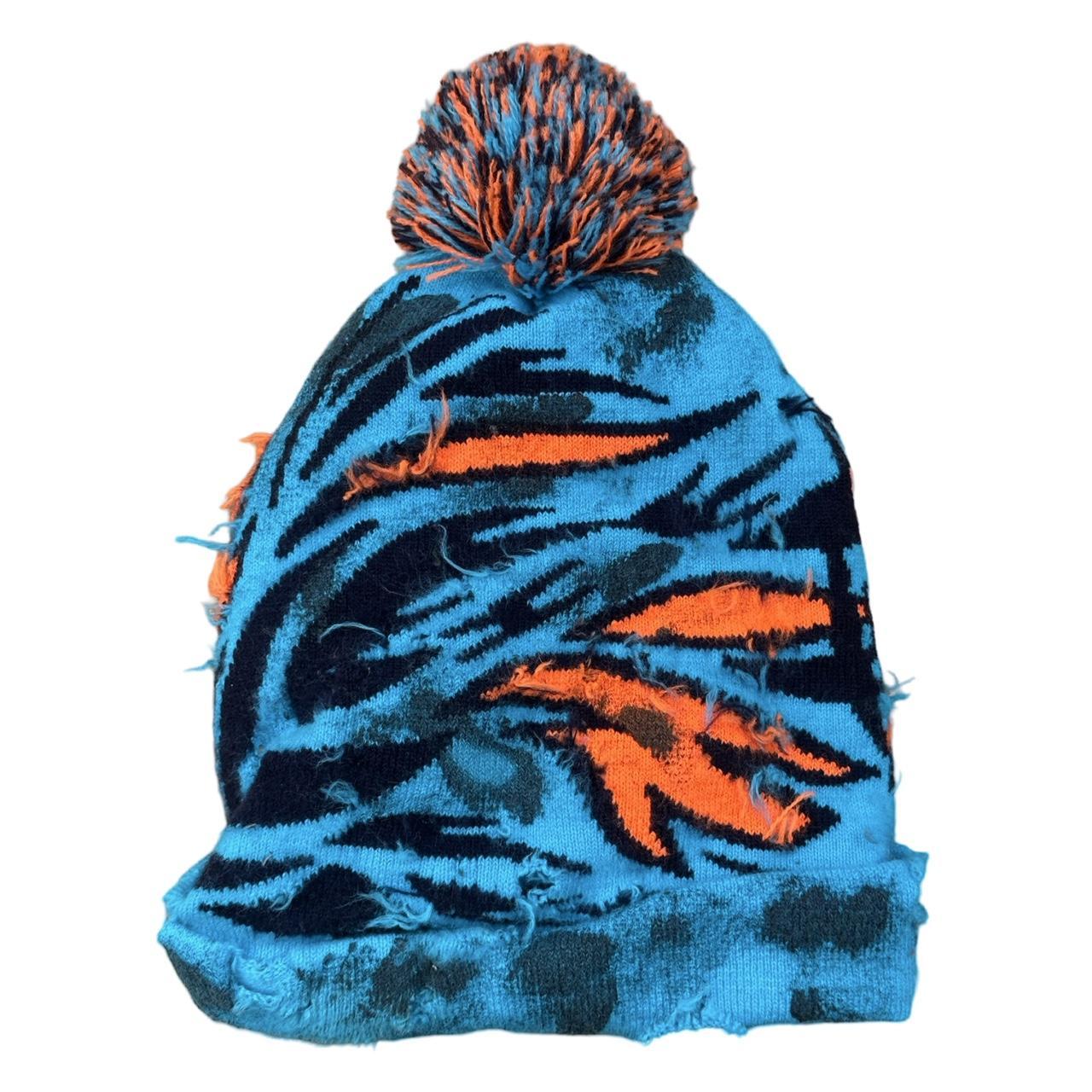 ASTROBOI* 'VOYAGER' Blue Distressed Painted Pom Pom Beanie , back