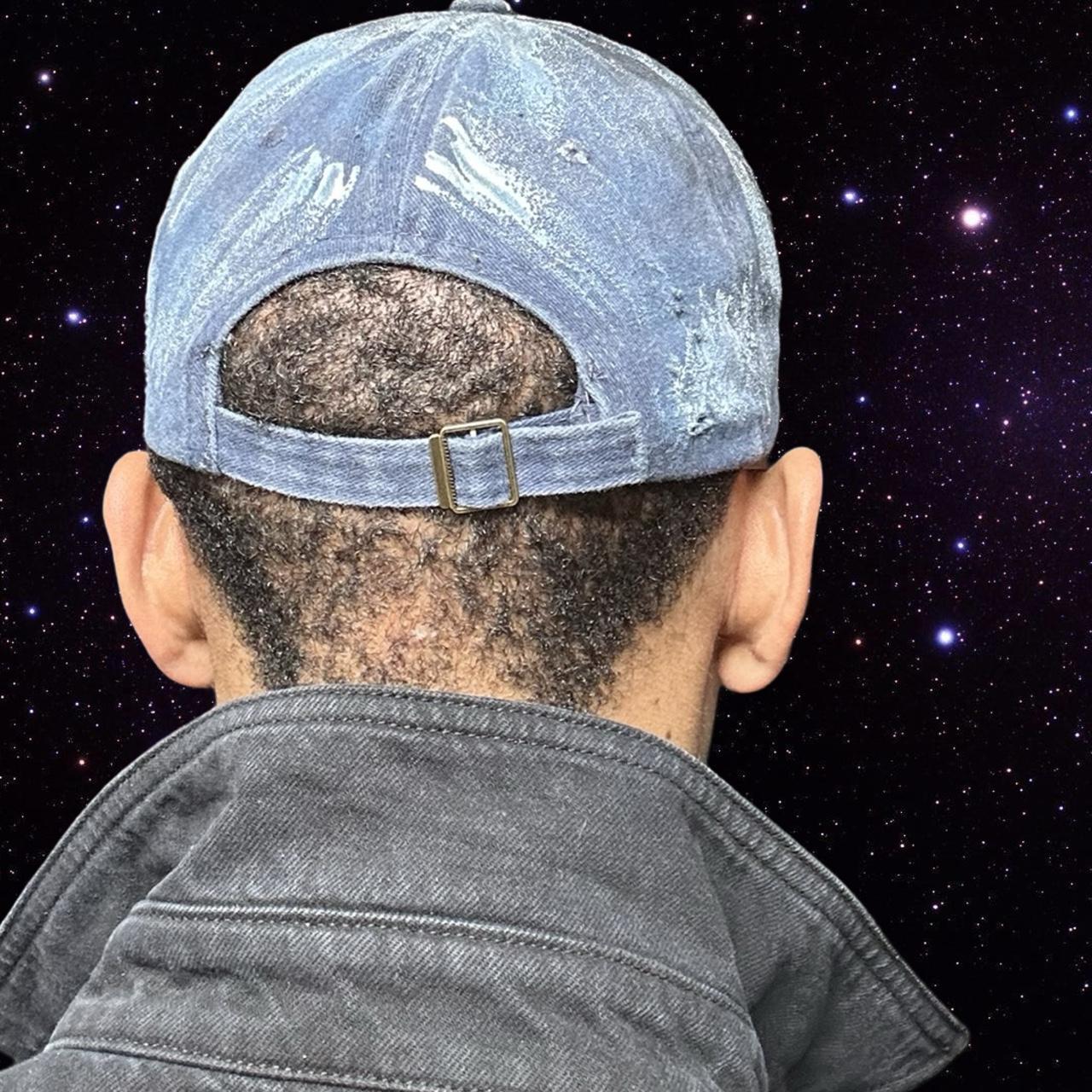 ASTROBOI* Blue Indie Barbed Wire Logo Painted Pierced Hat - back