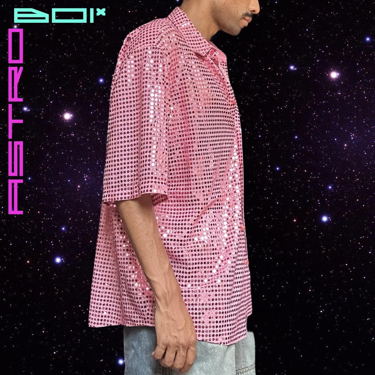 ACNE PINK SHORT SLEEVE BUTTON UP SEQUIN SHIRT _ SIZE 52