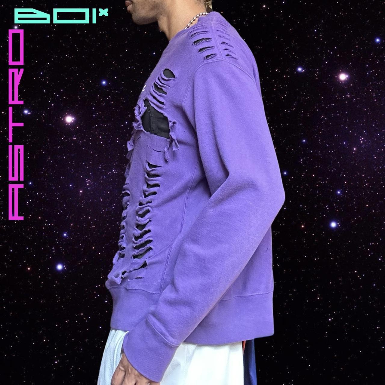 ASTROBOI* X CHAMPION PURPLE COTTON GRUNGE RIPPED SWEATSHIRT _ XL
