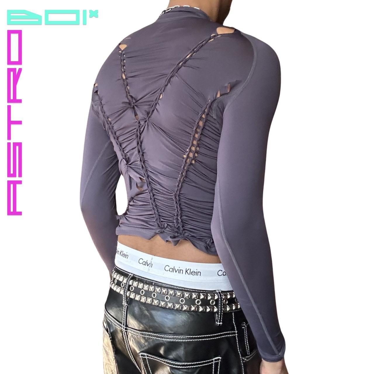 ASTROBOI* CUSTOMIZED GREY BRAIDED LYCRA MOCK NECK TOP