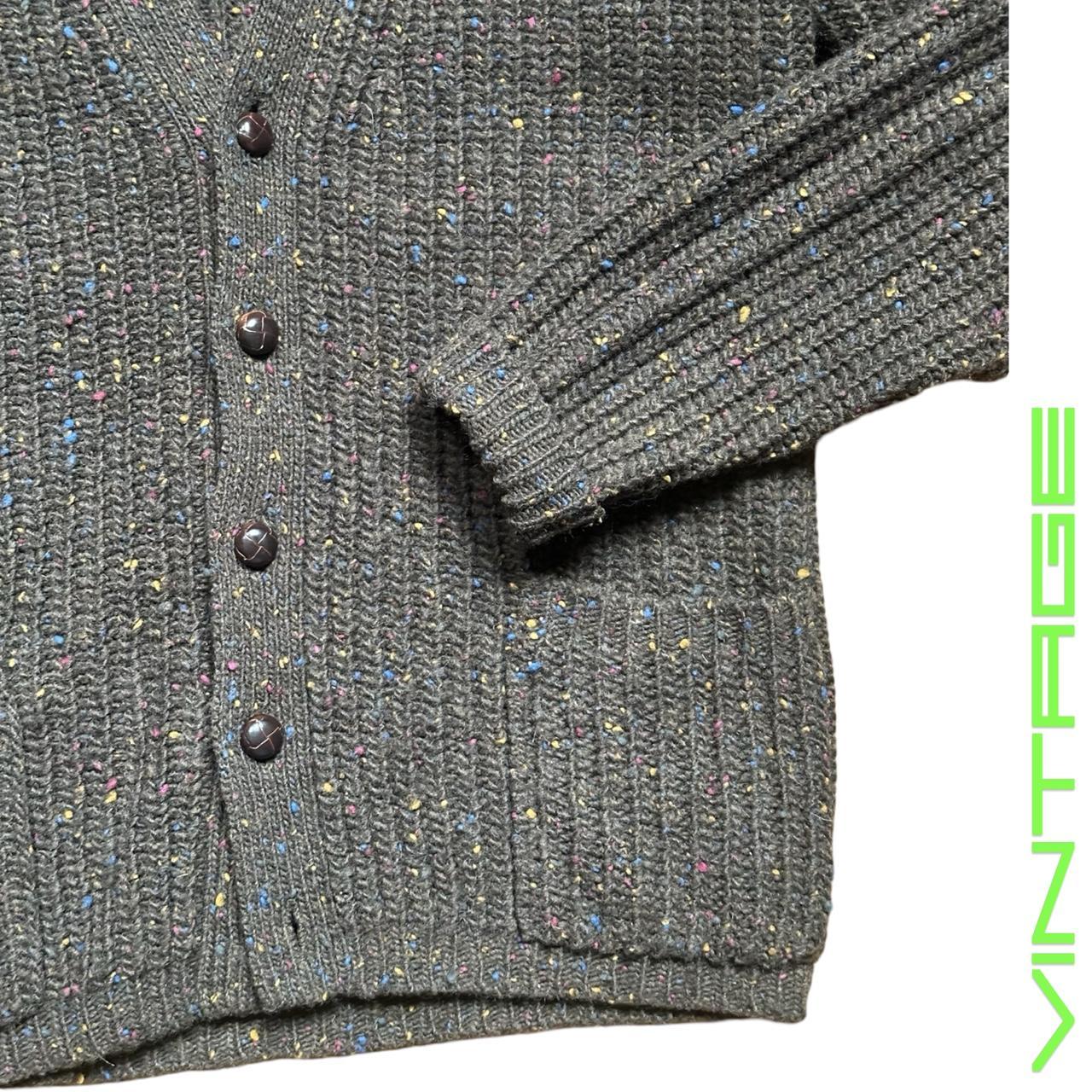 close up of brown marbled grandpa sweater