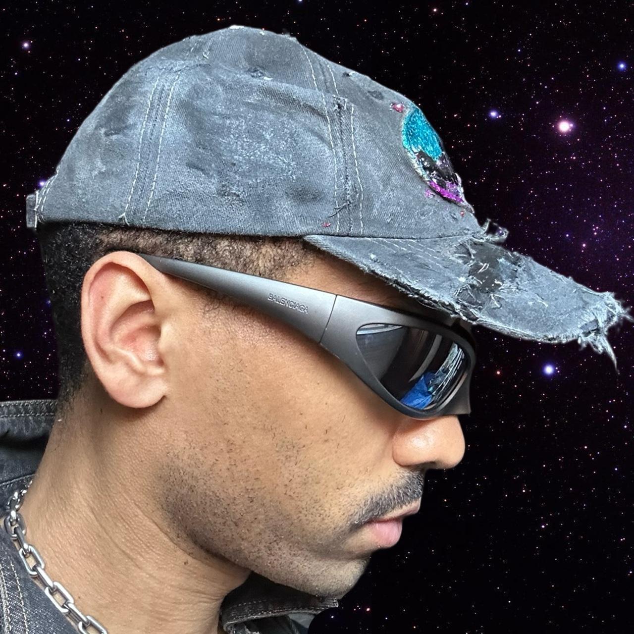 ASTROBOI* 'Technicolor' Black Distressed Rhinestone Hat, left