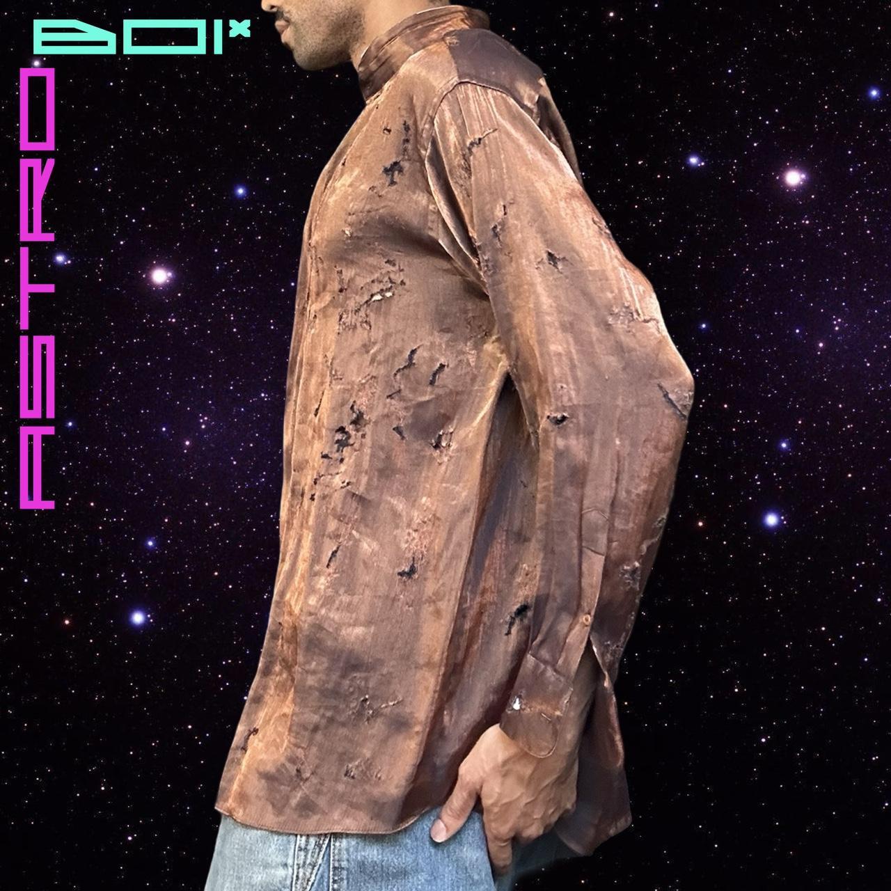 ASTROBOI* BRONZE DISTRESSED BUTTON UP SHIRT _ XXL