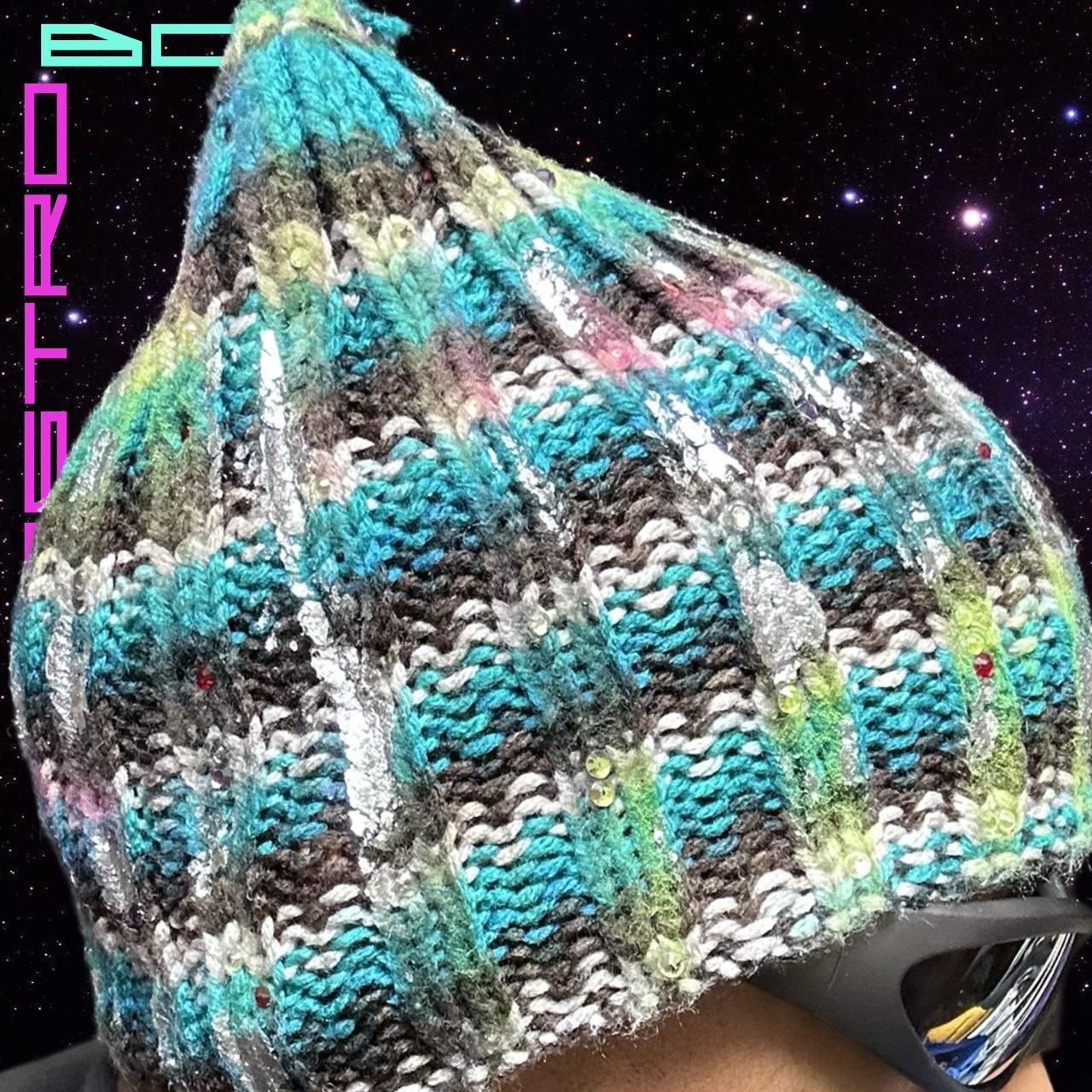ASTROBOI* RADIOACTIVE ☢️ GREEN STRIPED KNIT RHINESTONE BEANIE