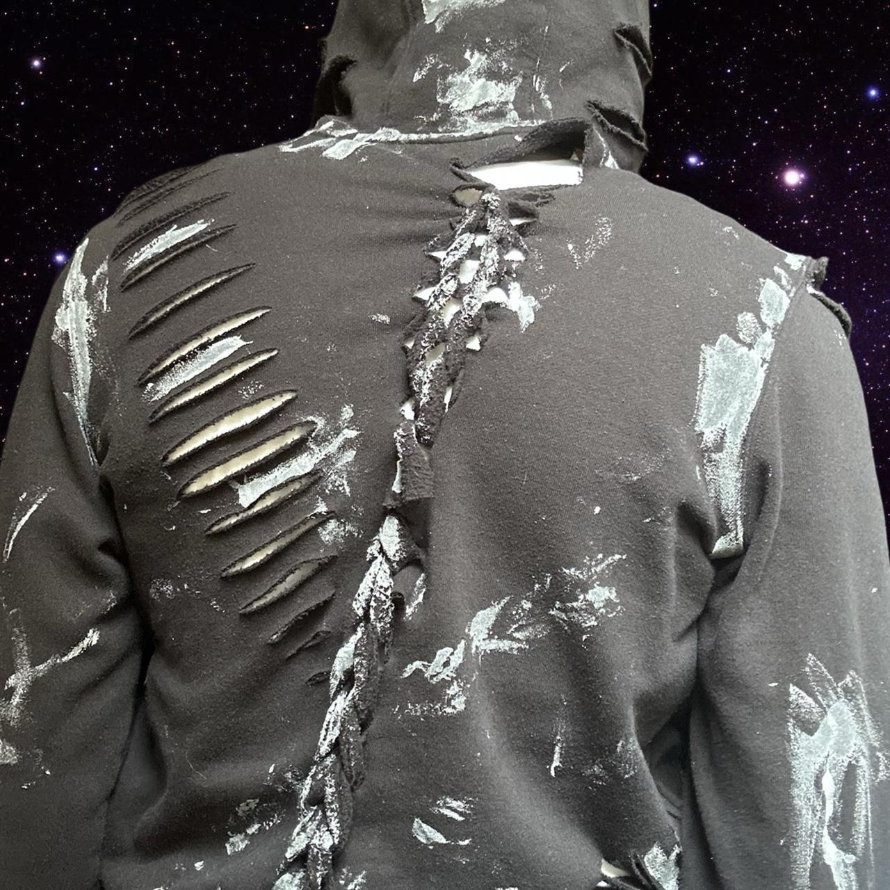ASTROBOI* Black Braided & Deconstructed Painted Sweatshirt- back close up