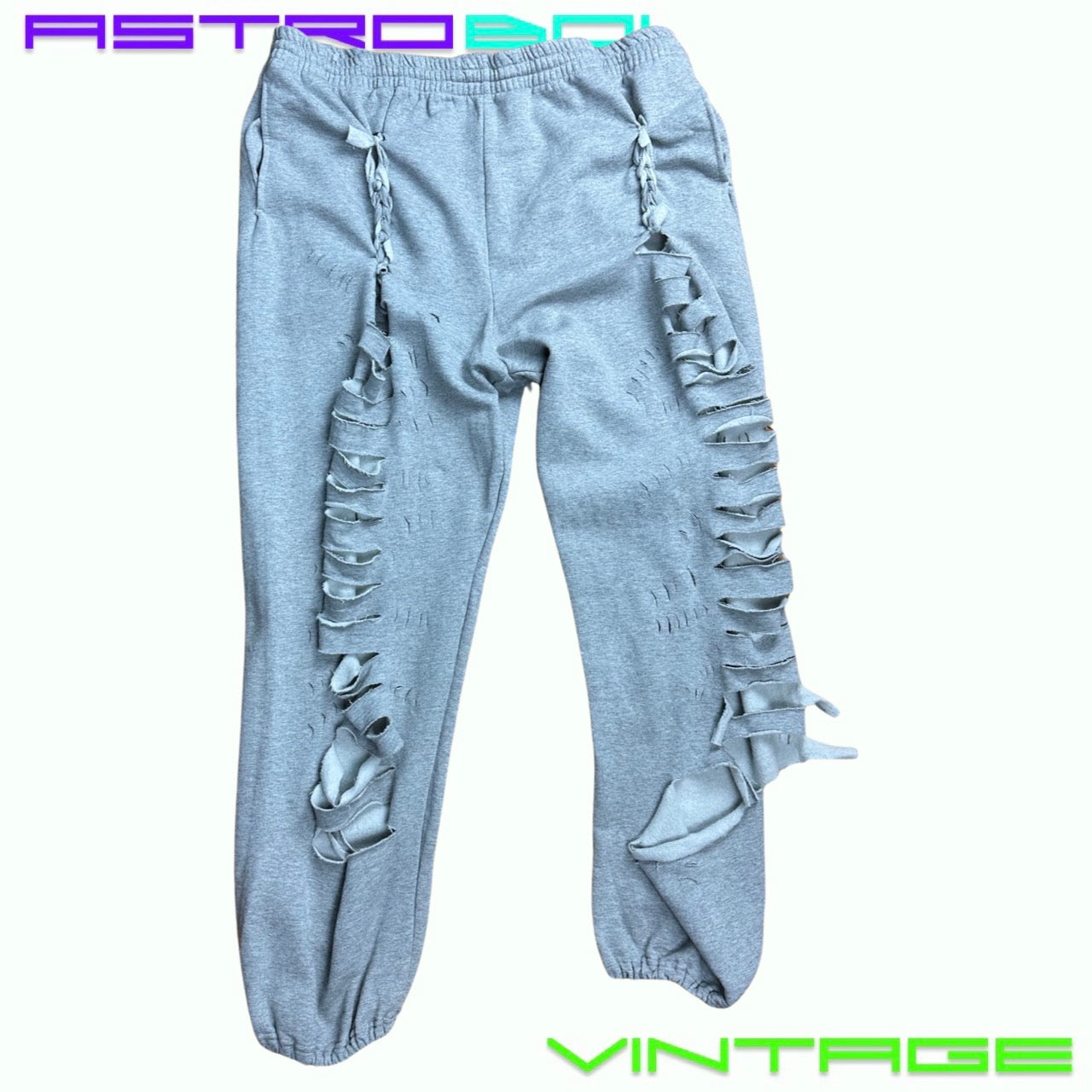 ASTROBOI* GREY TATTERED BAGGY SWEATPANTS_3XL