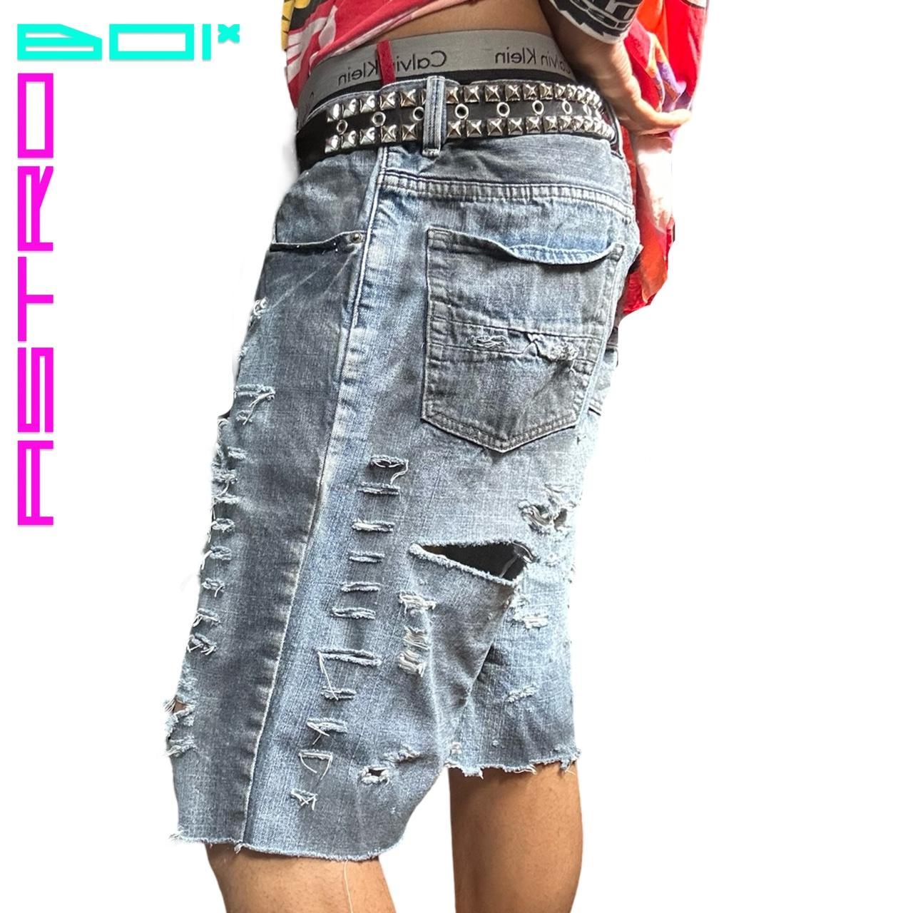 ASTROBOI* RIPPED BLACK & BLUE DENIM SHORTS - 36" WAIST