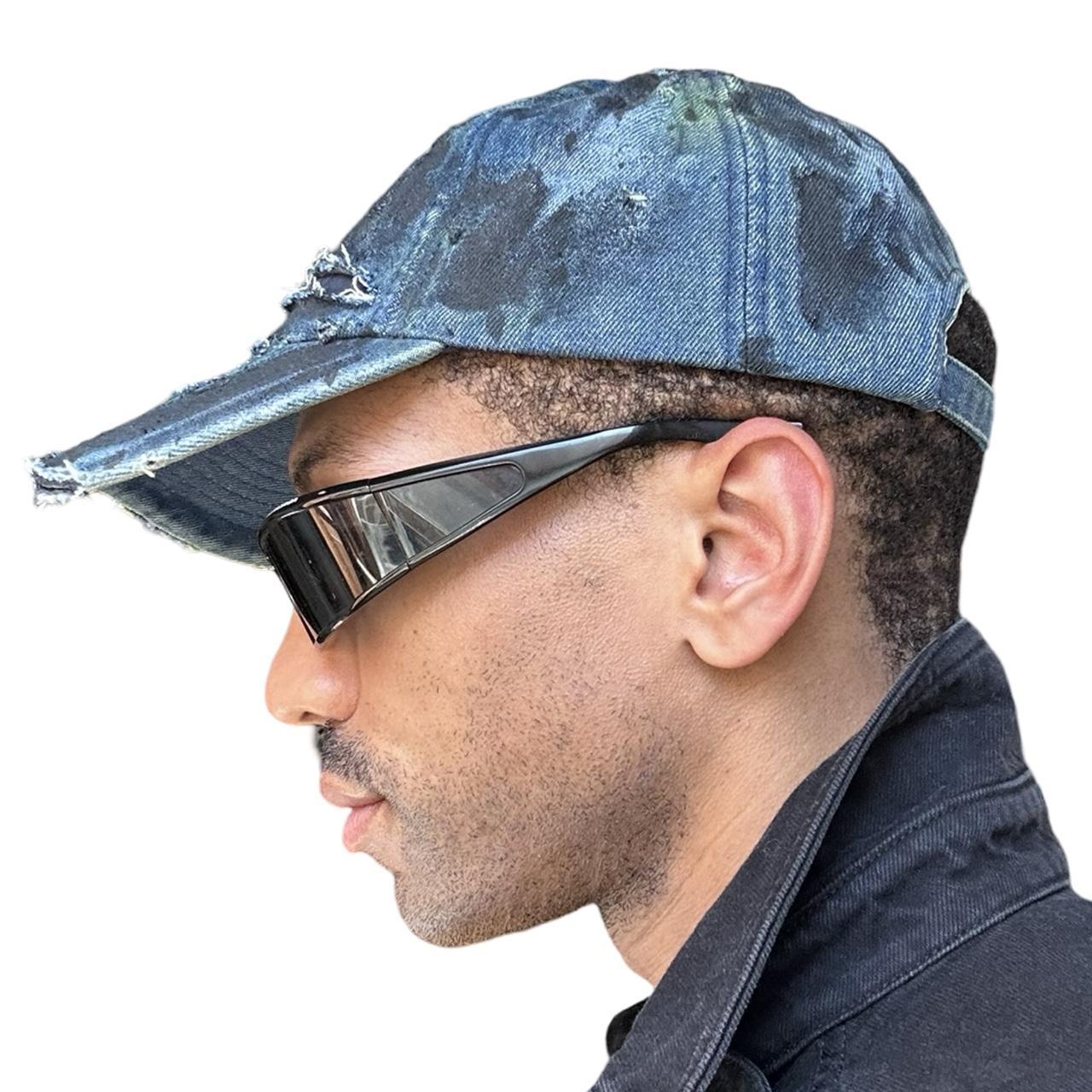 ASTROBOI* Black & Blue Faded Denim Hat, left