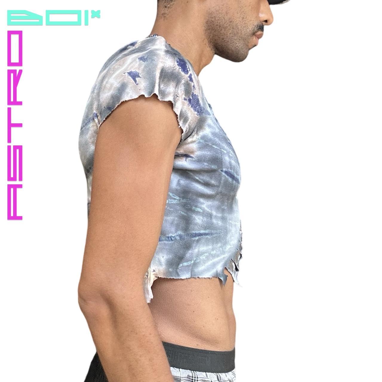 ASTROBOI* BLUE TIE DYE CUT OUT METALLIC PAINTED CROP TOP _ LARGE