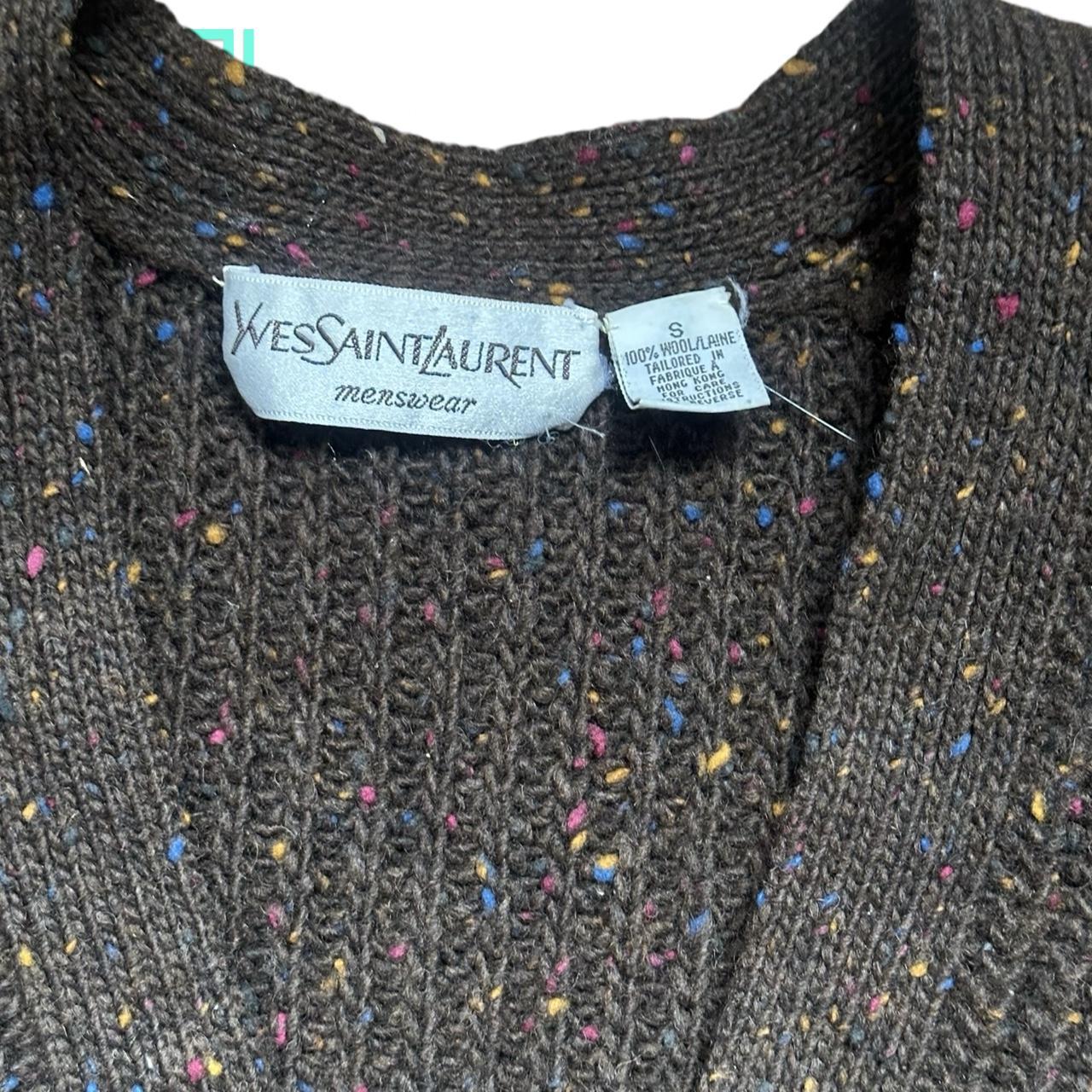 Vintage Yves Saint Laurent Brown Speckled Wool Cardigan Grandpa Sweater - Small