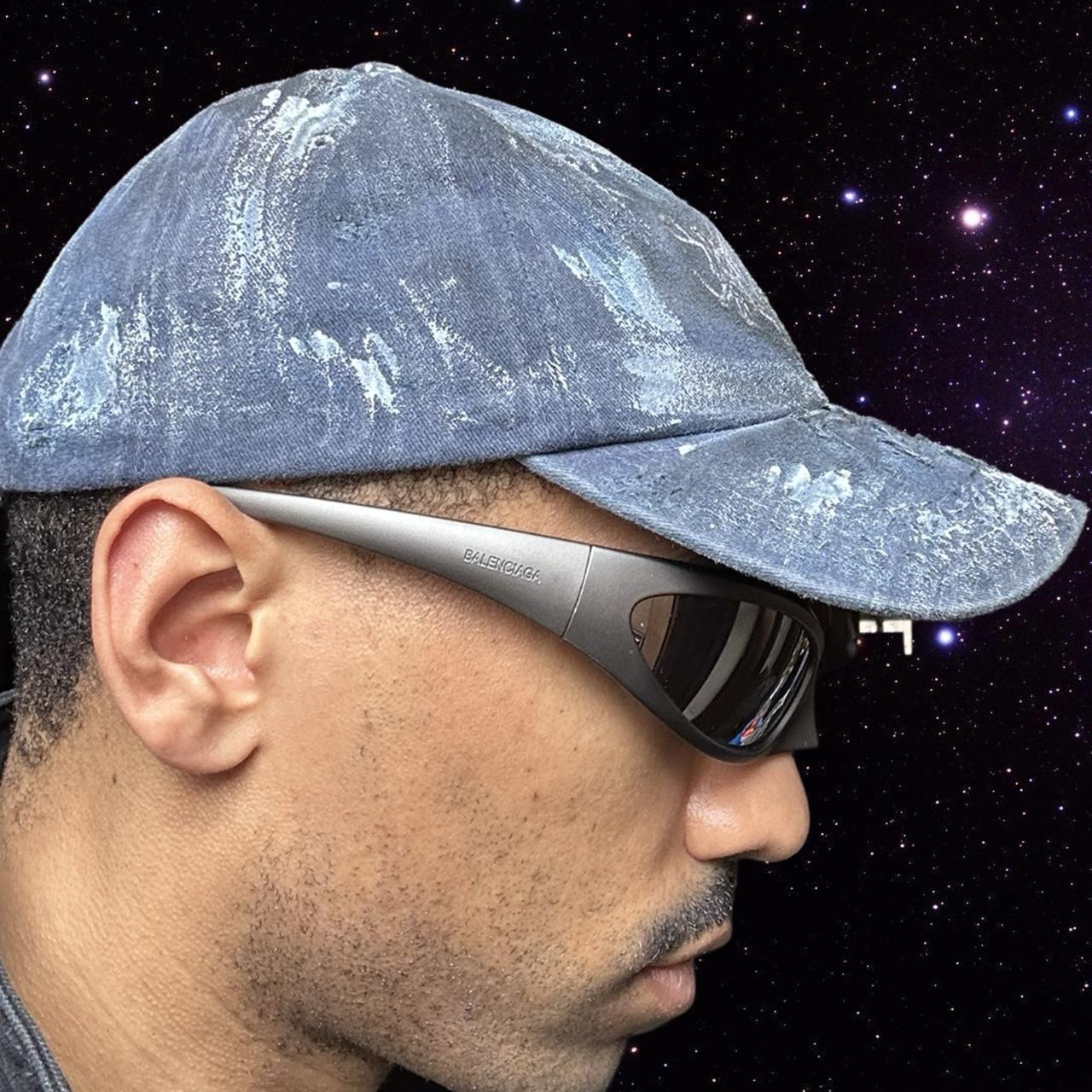 ASTROBOI* Blue Indie Barbed Wire Logo Painted Pierced Hat - right