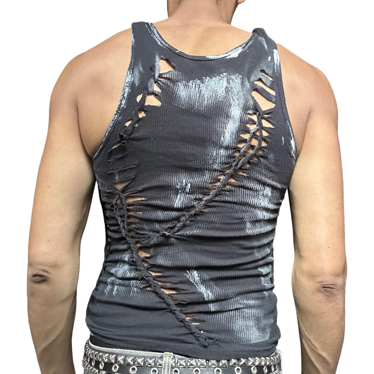 ASTROBOI* Black & White Twist Ribbed Braided Party Tank Top - back
