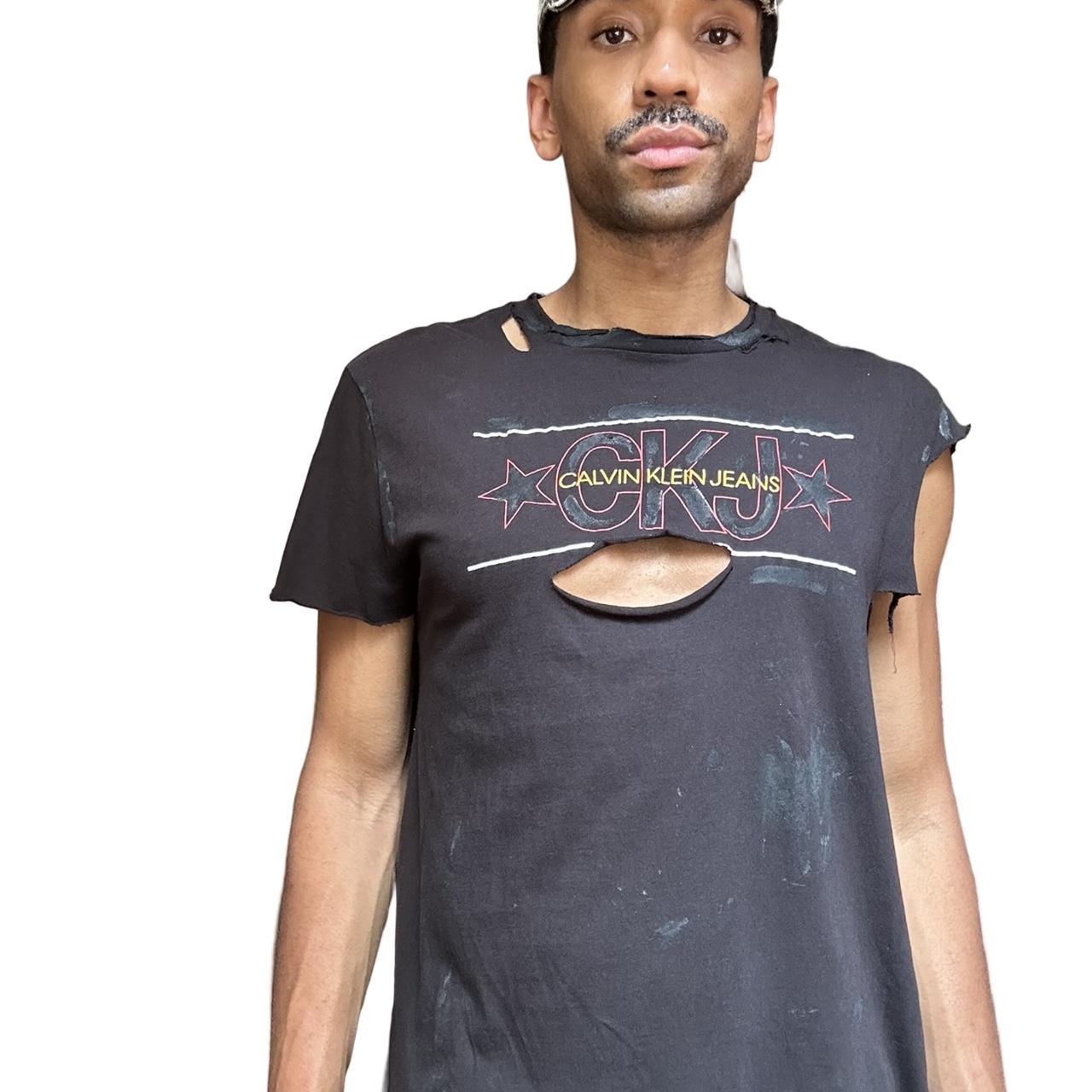 ASTROBOI* CK Jeans Black Asymmetric Logo T-shirt - front 2
