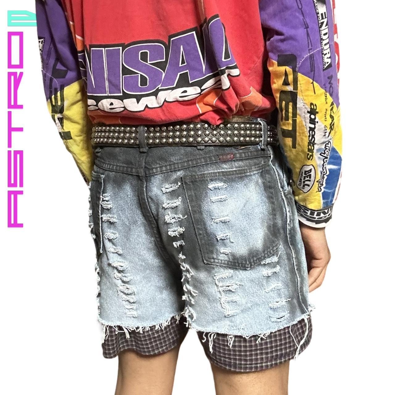 ASTROBOI* RIPPED CUT OFF BLACK & BLUE DENIM SHORTS _ 36"