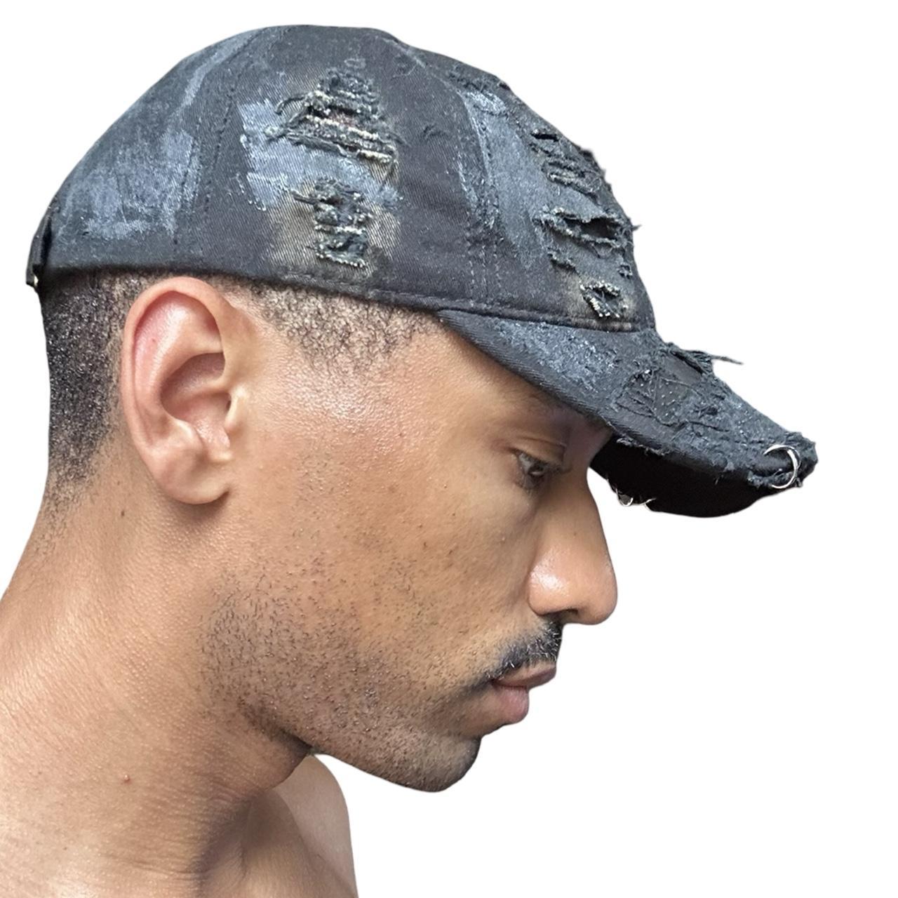 ASTROBOI* 'Thrashed' Black Distressed Denim Pierced Hat - right