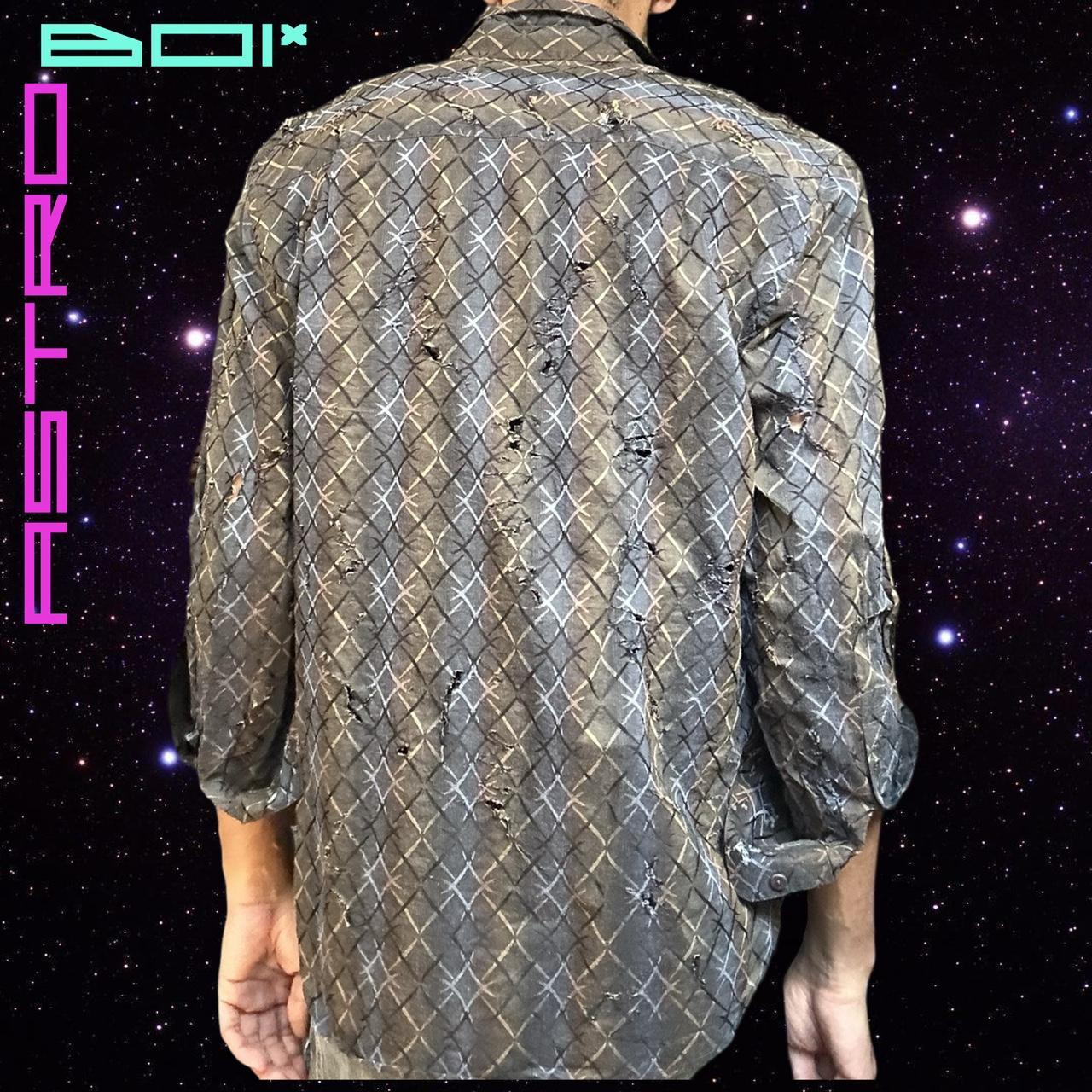 ASTROBOI* BROWN OMBRE BARBED WIRED BUTTON UP SHIRT _ LARGE