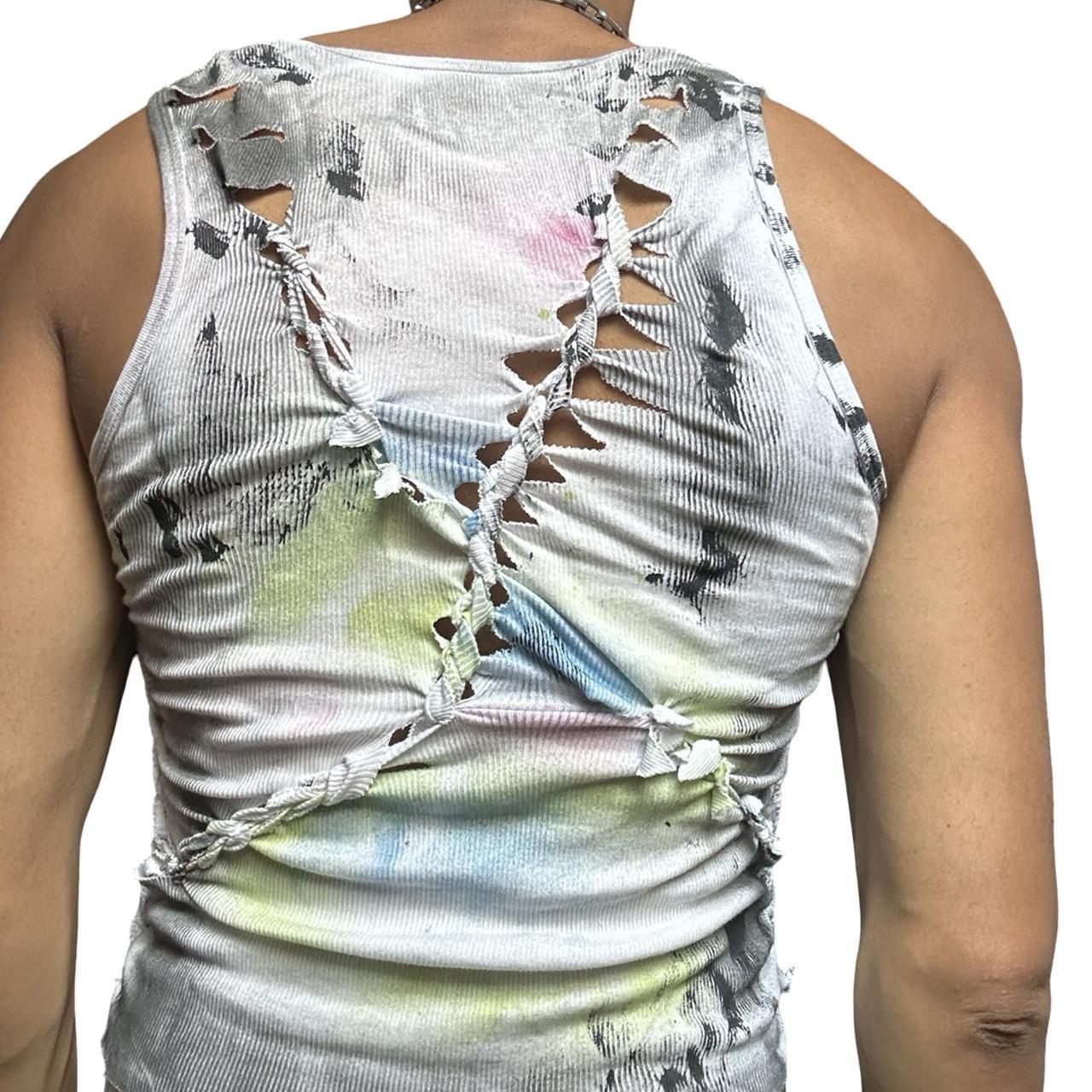 ASTROBOI* x Calvin Klein 'Technicolor' White Braided Rainbow Painted Twist Tank Top – back close up