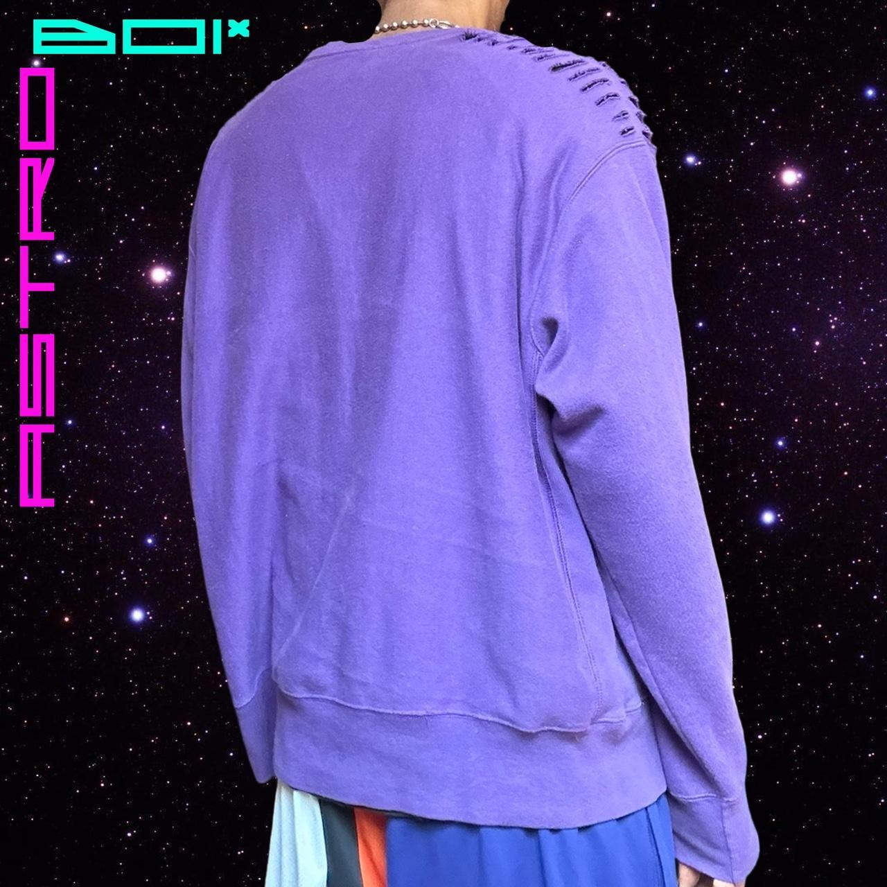 ASTROBOI* X CHAMPION PURPLE COTTON GRUNGE RIPPED SWEATSHIRT _ XL