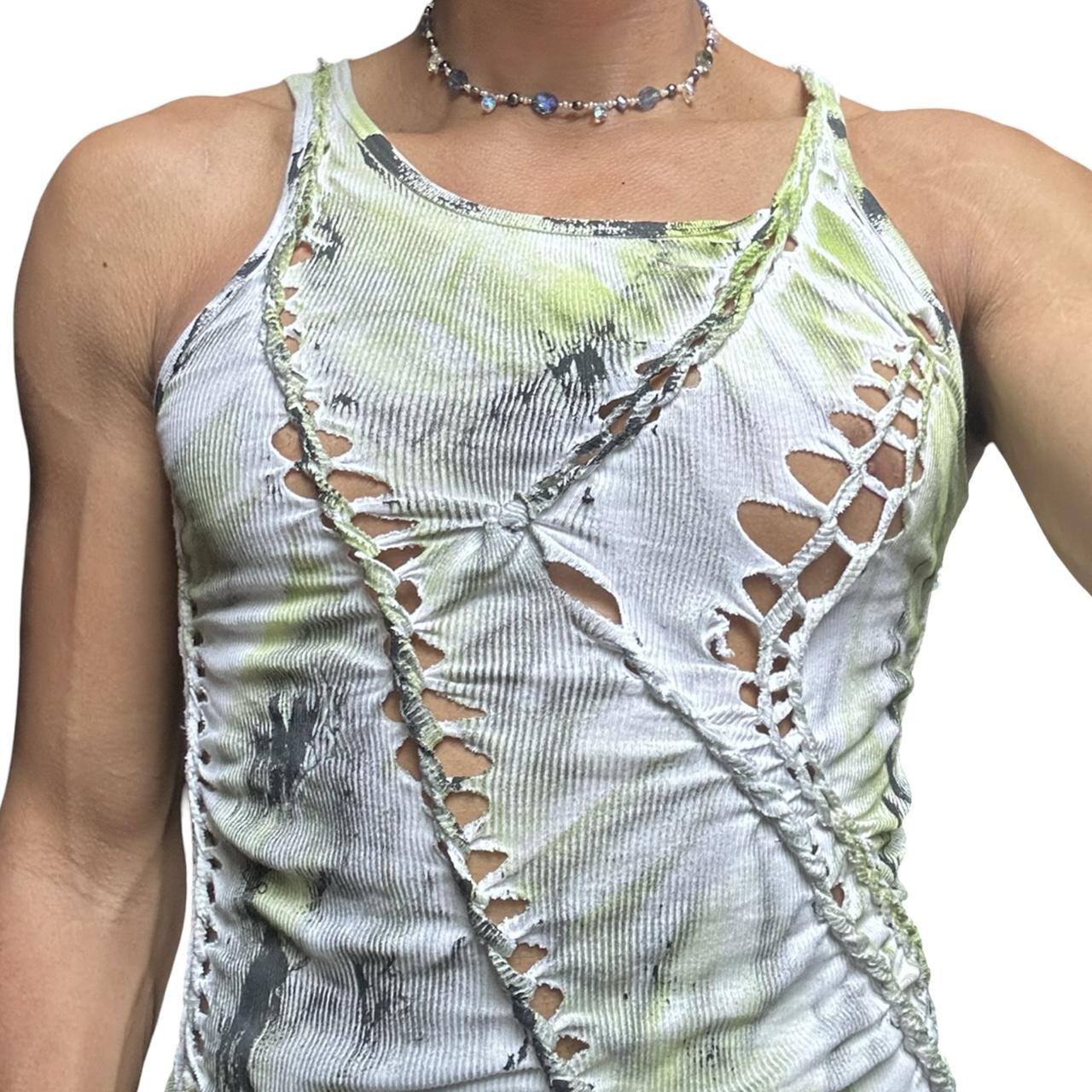 ASTROBOI* x Calvin Klein 'Brat' Braided White Twist Tank Top - front close up