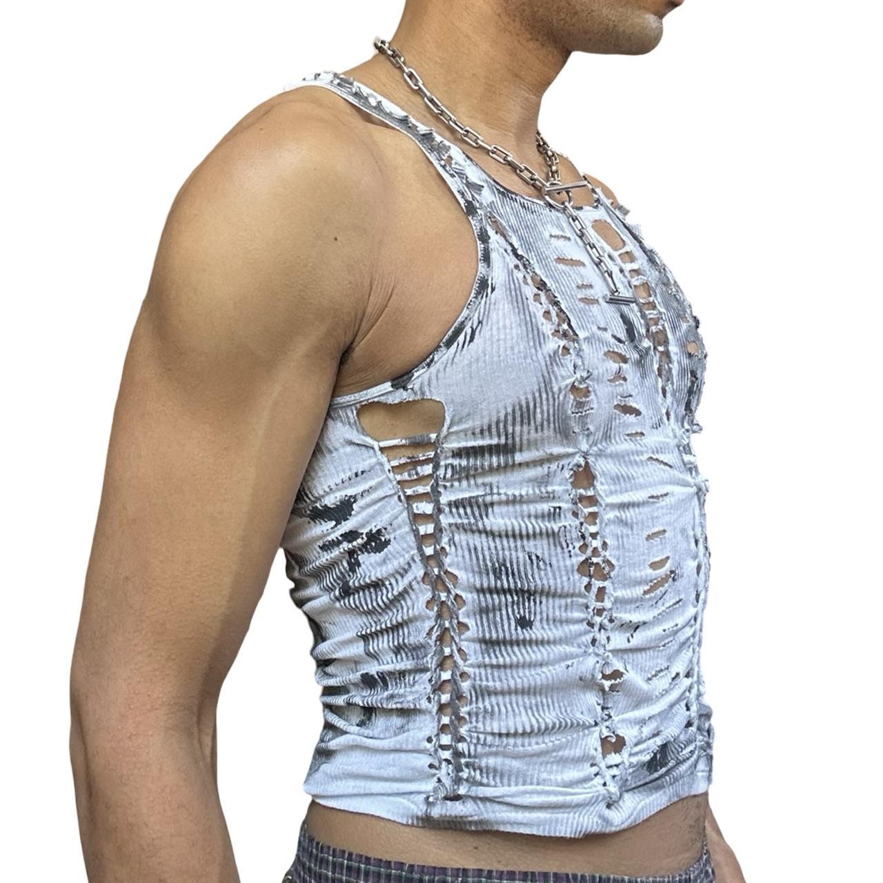 ASTROBOI* White & Black Braided Paint Twist Top - right