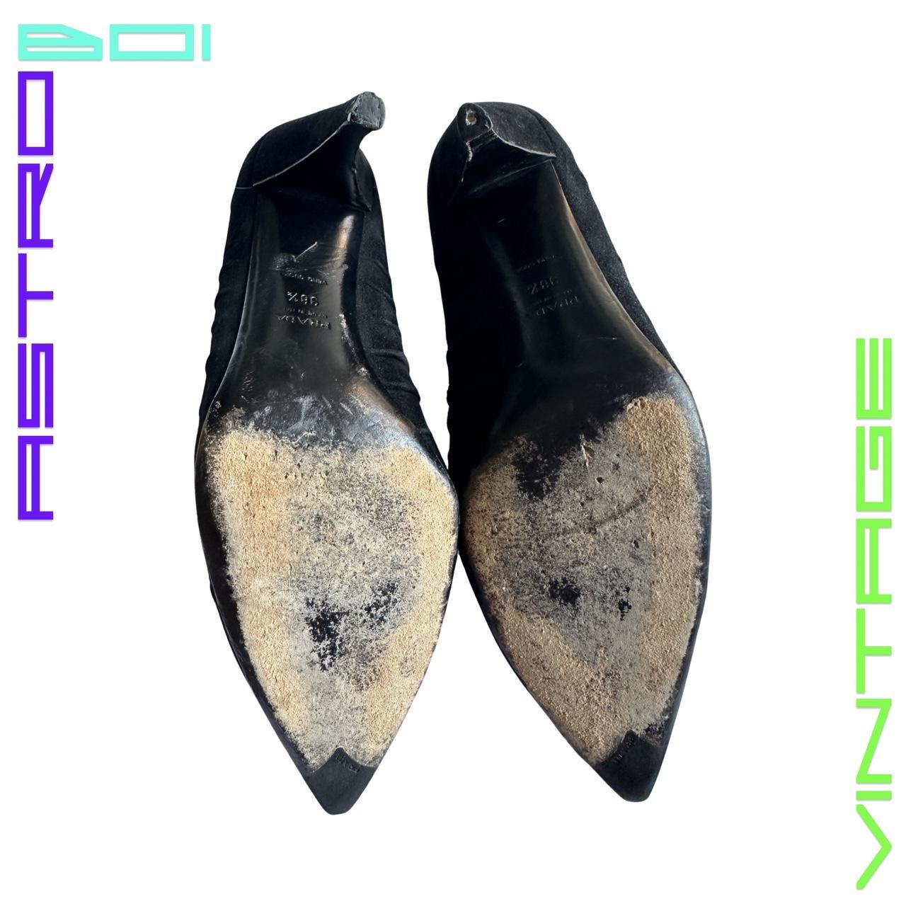 VINTAGE PRADA BLACK SUEDE RUCHED HEELS_ 38.5