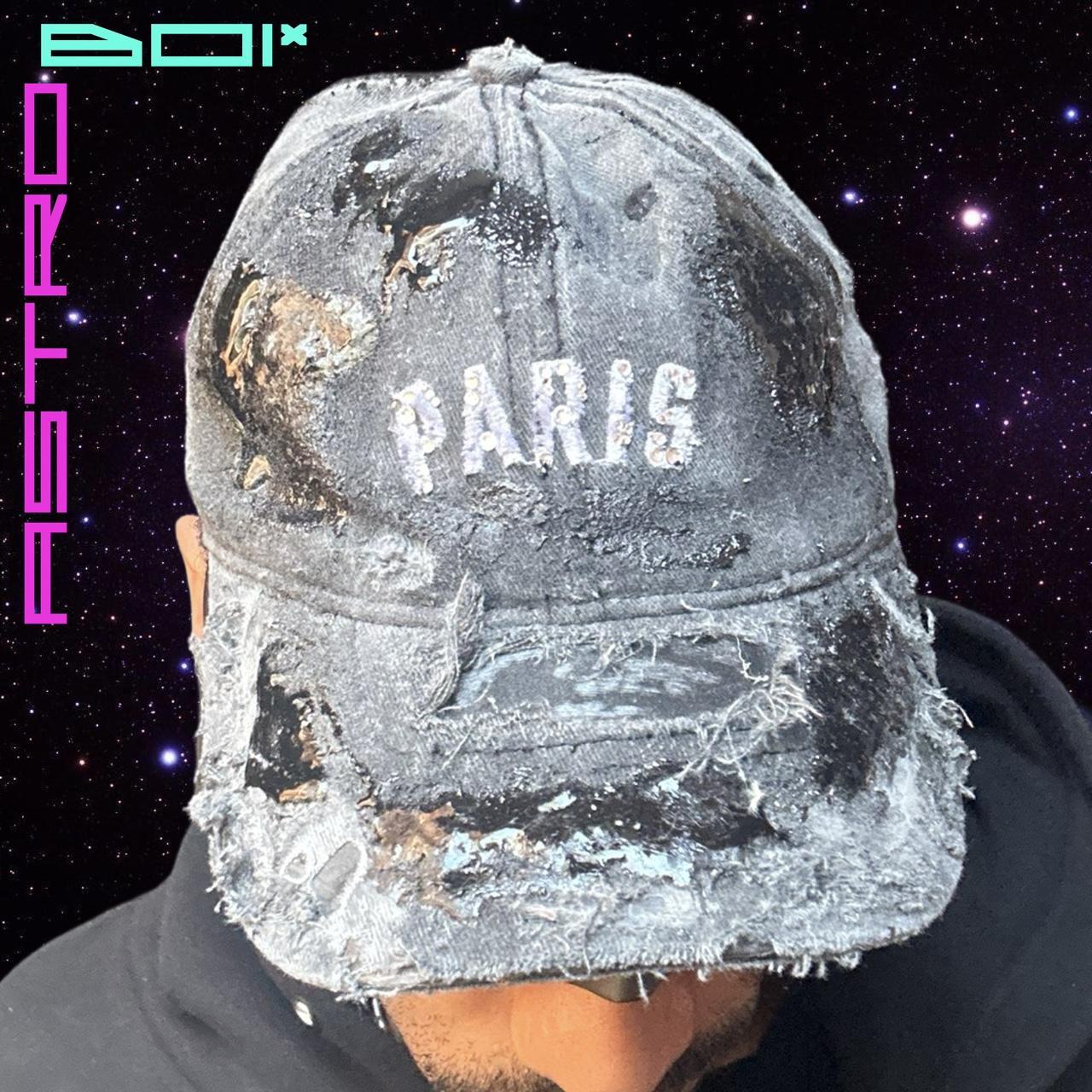 ASTROBOI* 'Muddy Paris' Distressed Resin & Rhinestone Black Hat