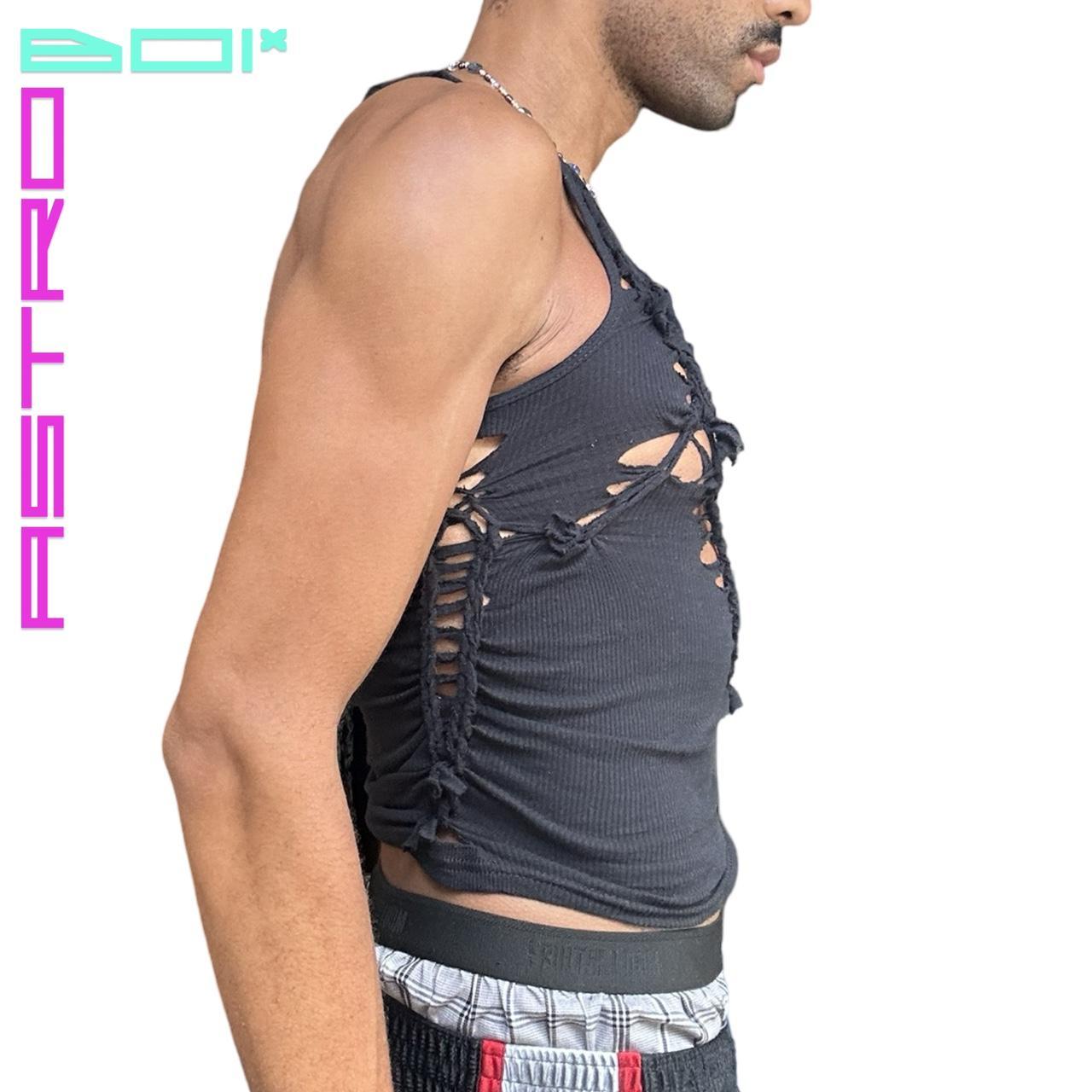 ASTROBOI* x Gildan 'Octavos' Black Asymmetric Braided Twist Tank Top - mens right
