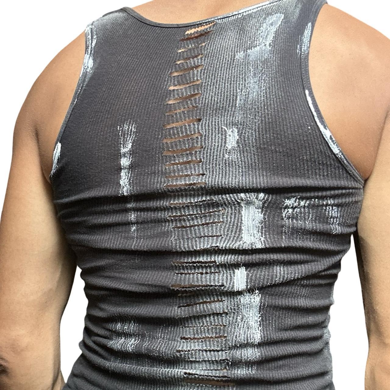 ASTROBOI* x Gildan 'White Out' Black & White Painted Twist Braided Tank Top - back detail