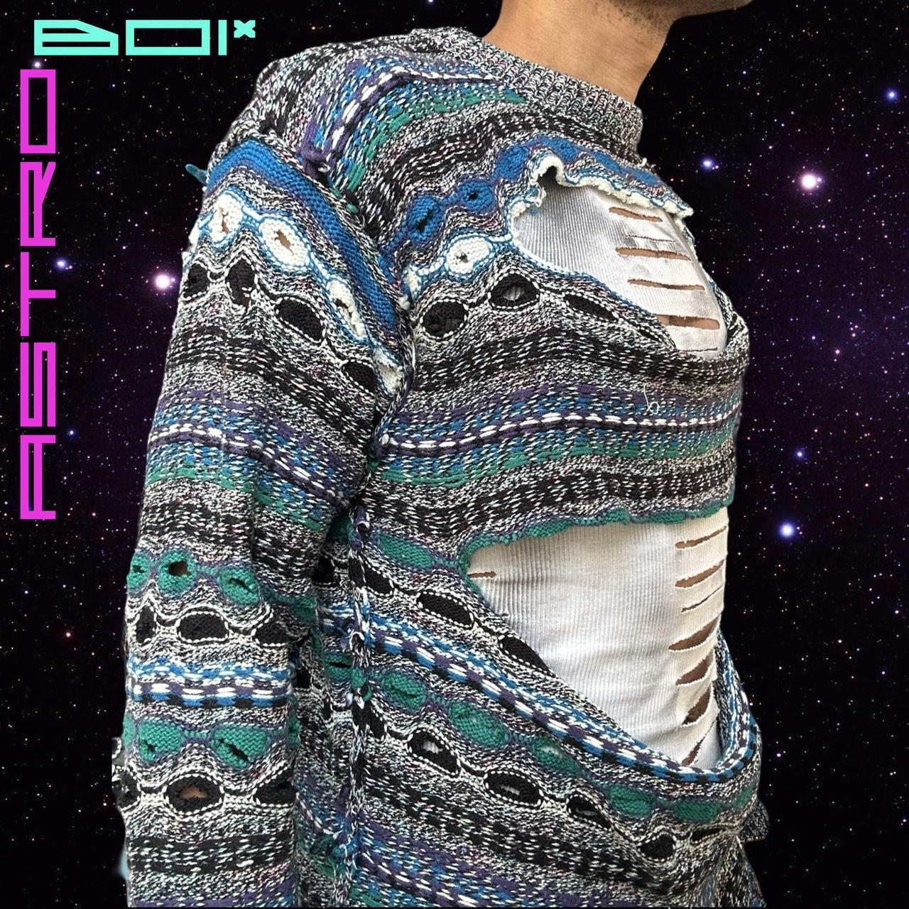 ASTROBOI* Black Cut Out Wavy Knit Coogi Patterned Sweater - Medium