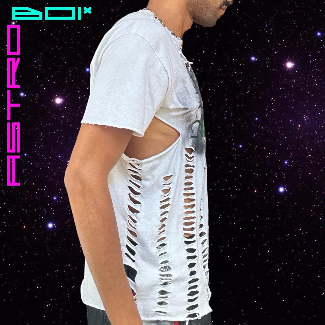 ASTROBOI* "RASTAFARIAN LUXURY" MEN'S WHITE PUNK AIRBRUSHED CUT OUT T-SHIRT _ LARGE