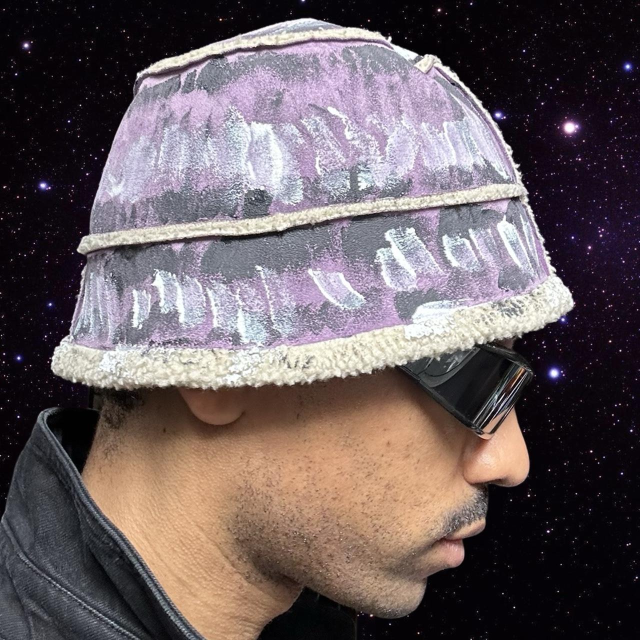 ASTROBOI* Lavender Painted Faux Suede Sherpa Bucket Hat - right